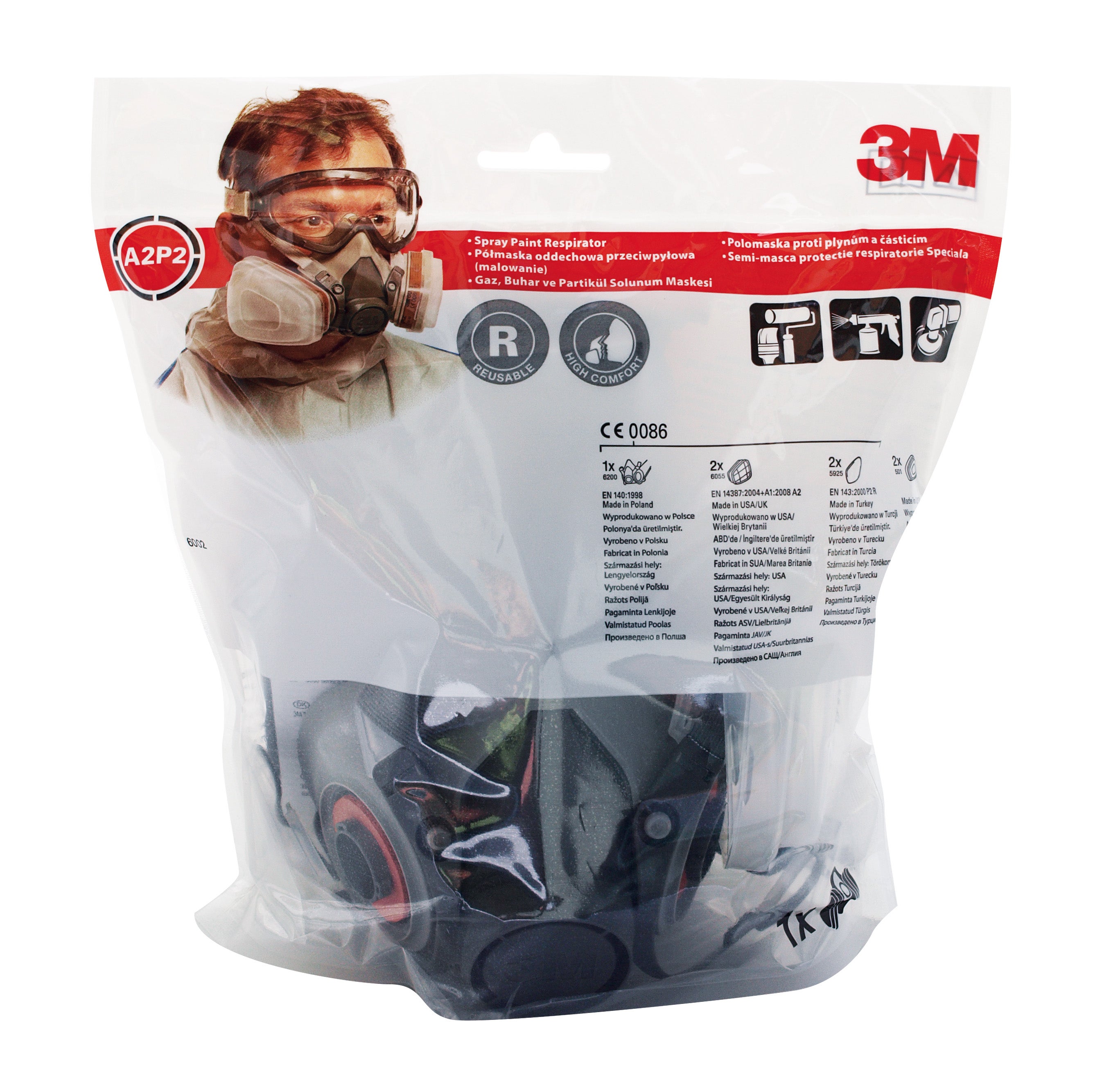 Zestaw półmaska z filtrami przeciw pyłom gazom i oparom 6002C 3M 0