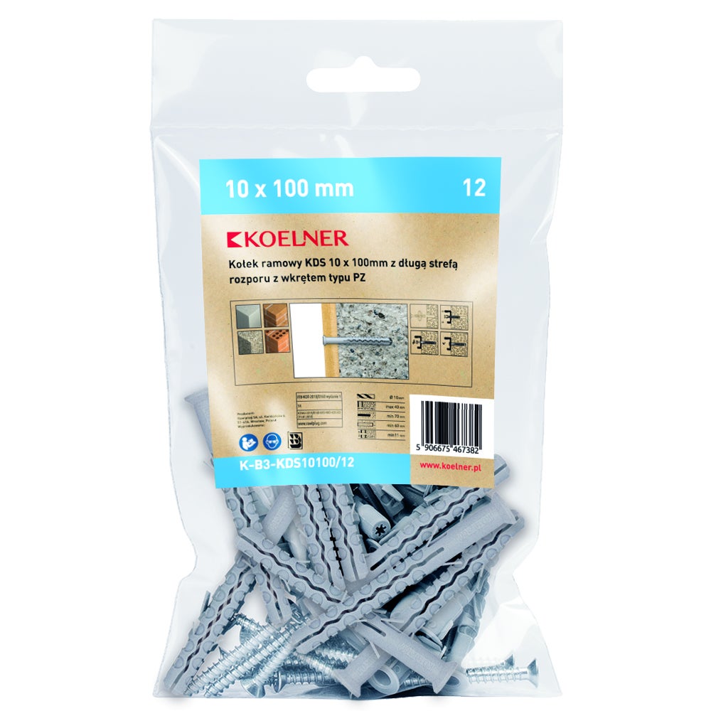 Kołek ramowy KDS 10x100 mm z wkrętem (12 szt.) 1