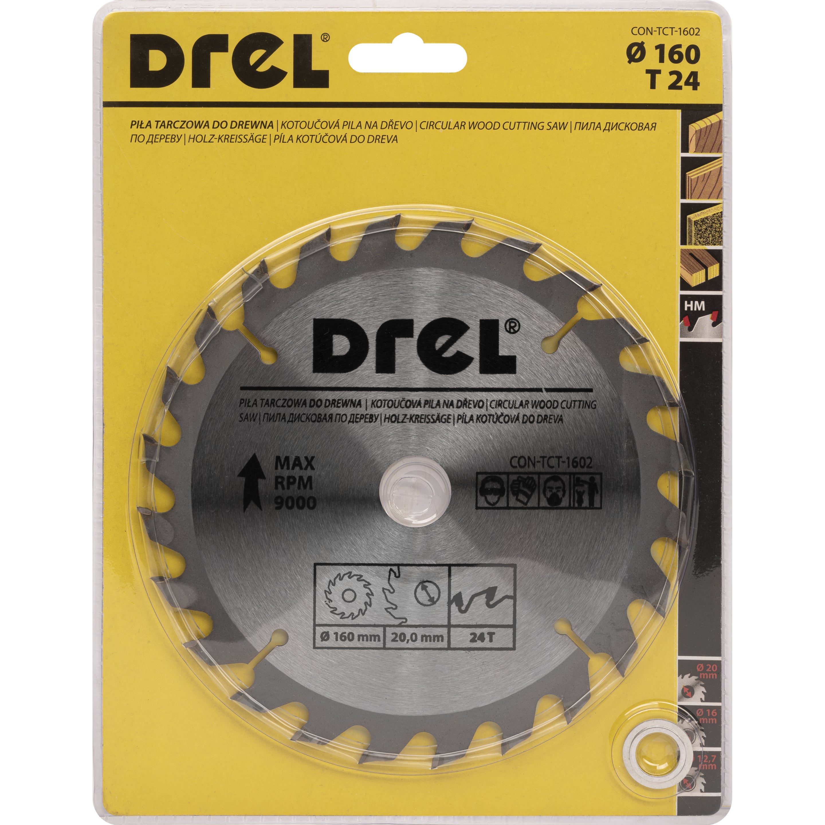 Piła widiowa do drewna 160 mm 24Z, otwór 12,7/16/20 1