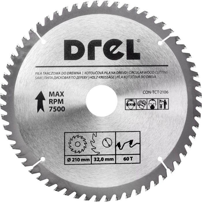 Piła widiowa do drewna 210 mm, 60Z, otwór 30 Drel