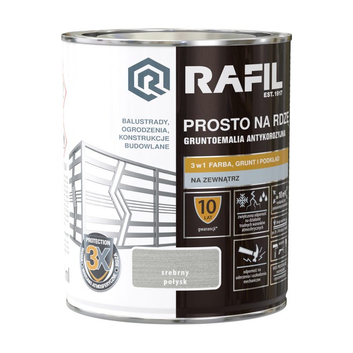 Farba na rdzę Rafil srebrny  połysk 0,75l