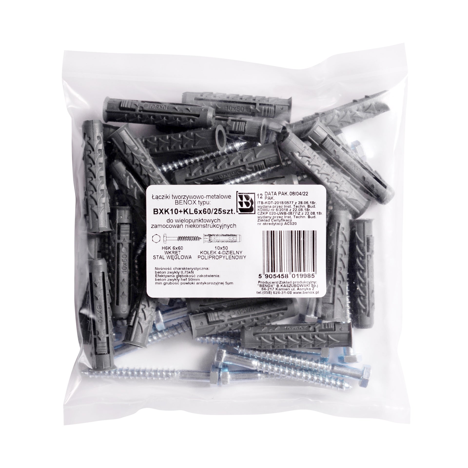 Kołek rozporowy fi 10 z wkrętem 6.0x60 mm (25 szt.) 1