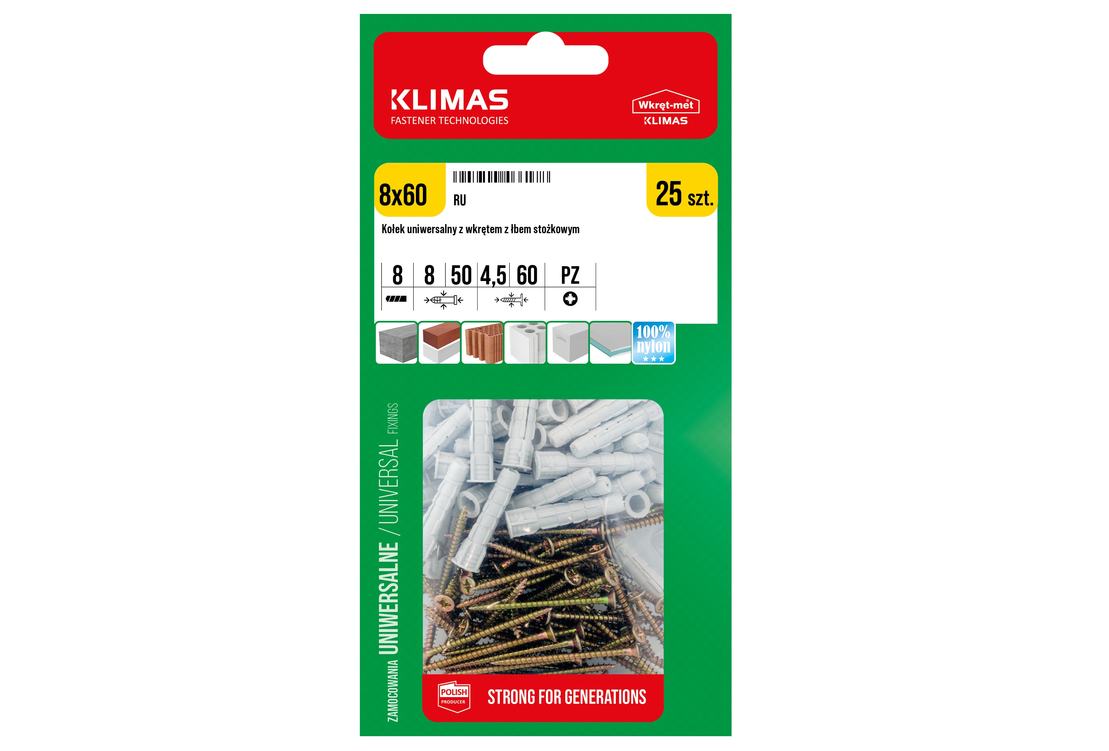 Kołek uniwersalny 8.0x60 mm (25 szt.) 1