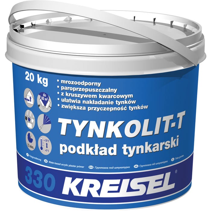 Środek gruntujący pod tynki mineralne, dekoracyjne, mozikowe Kreisel Tynkolit-T 330 20 kg, biały