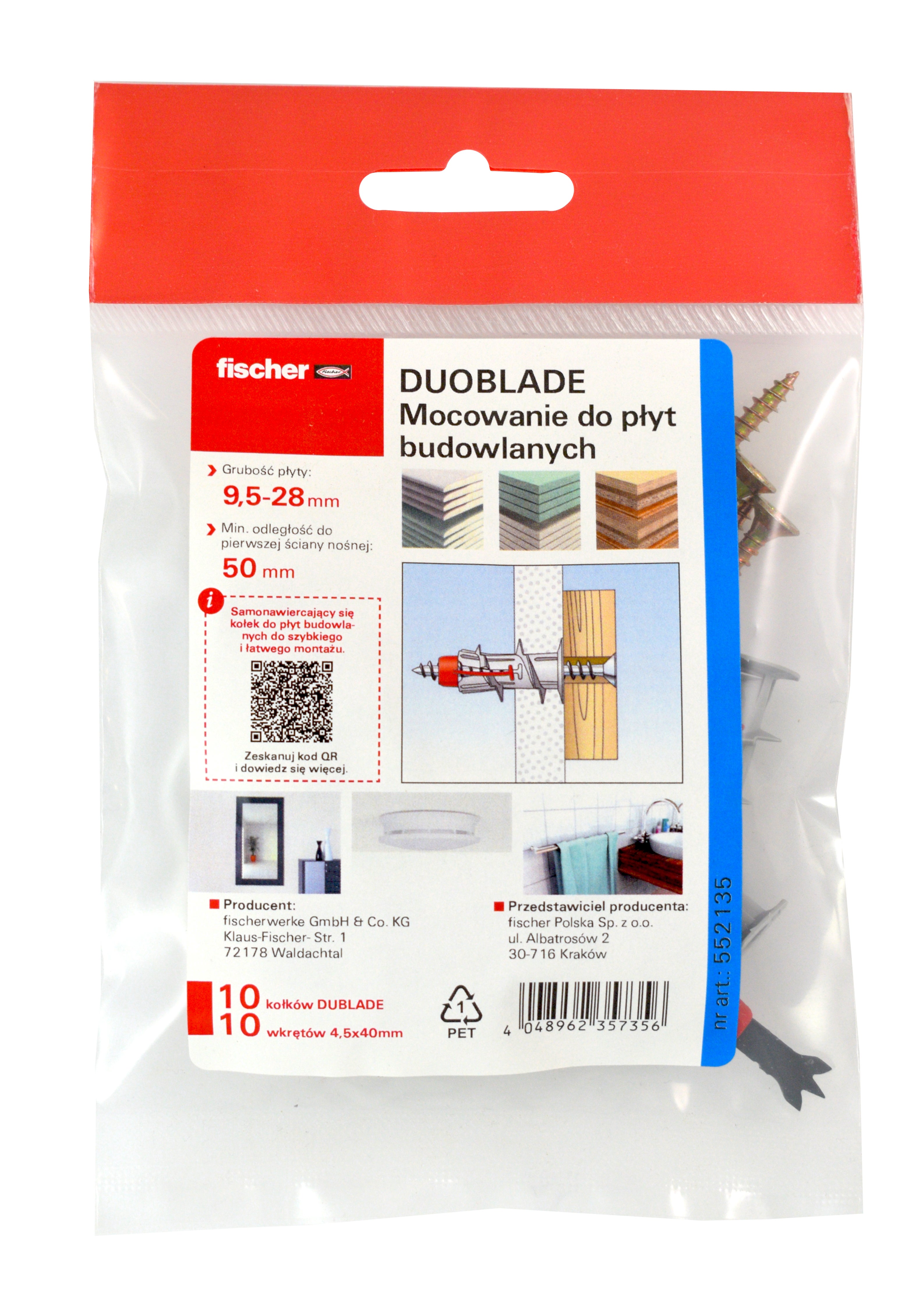 Kołek do płyt GK DUOBLADE 4.5x40 mm (10 szt.) 1