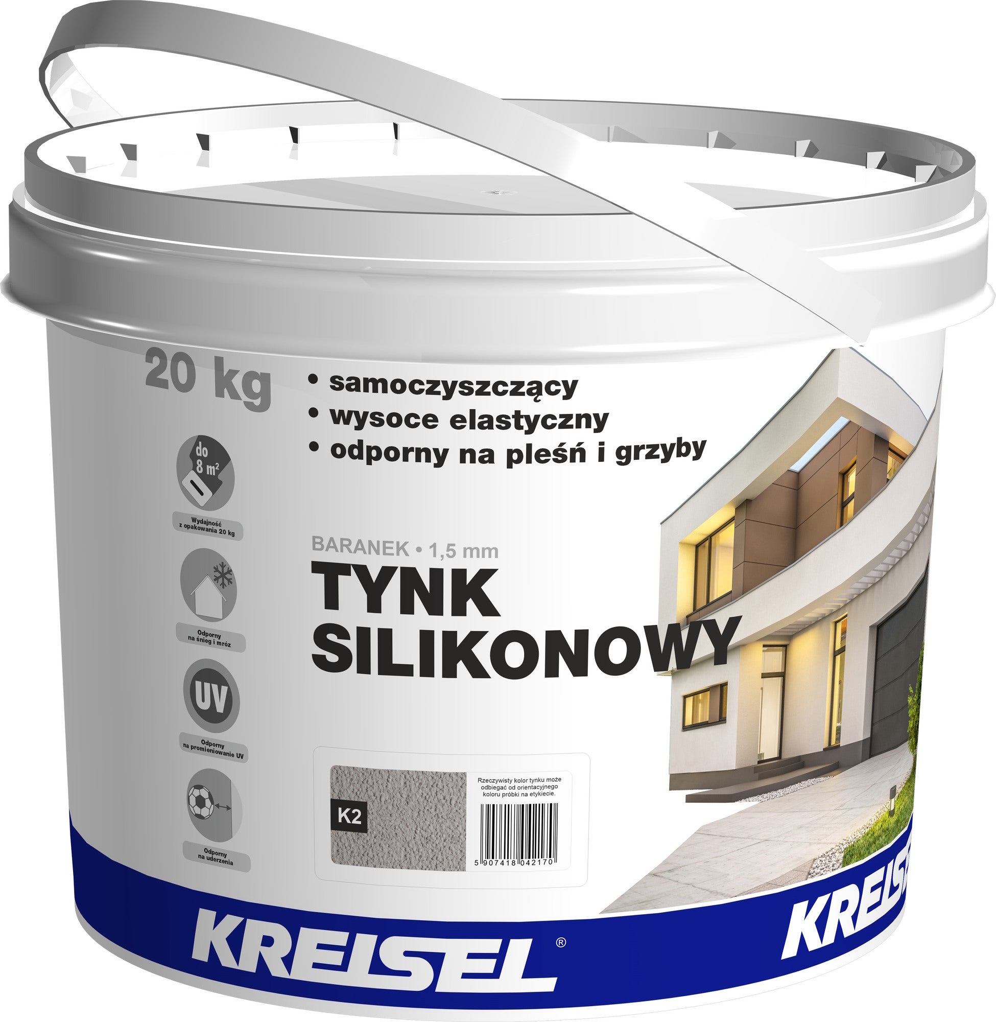 Tynk silikonowy Kreisel 20 kg, baranek 1.5 mm, szary 0