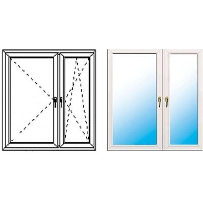 Okno fasadowe 2-szybowe PCV O18 rozwierno-uchylne + rozwierne asymetryczne prawe 1465x1135 mm białe