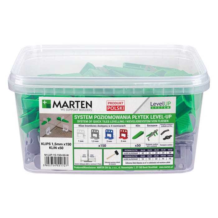 Marten system poziomowania 1.5mm 150 sztuk + klin 50 sztuk