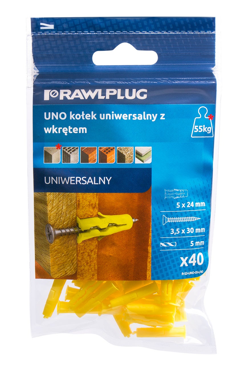 Kołek uniwersalny UNO 5x24 mm z wkrętem 3.5x30 mm (40 szt.) 1