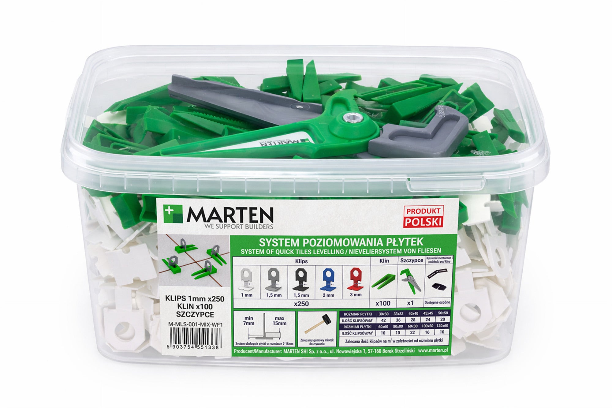 System poziomujący zestaw startowy: klipsy 1 mm + kliny + szczypce