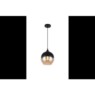 Oprawa sufitowa LENDER 1x E27, czarna, średnica 20cm, materiał metal+szkło