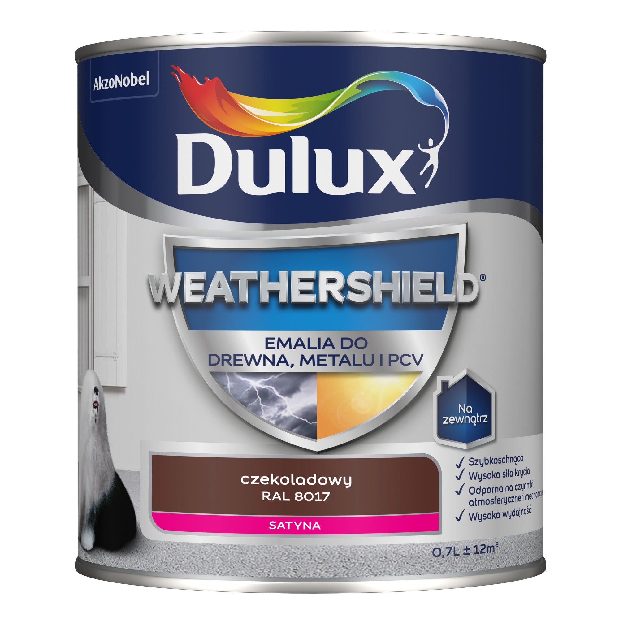 Dulux Weathershield Emalia do drewna, metalu i PCV RAL 8017 czekoladowy 0,7l