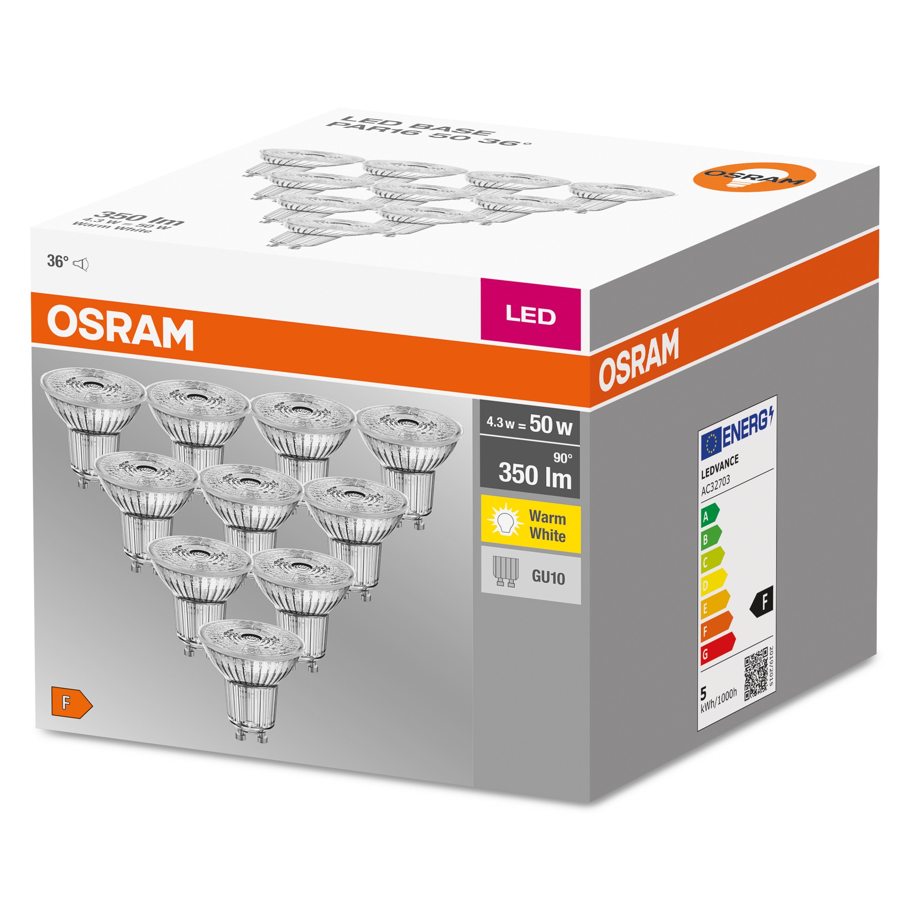 Żarówka LED GU10 4,3W 350Lm 2700K 10 sztuk 2