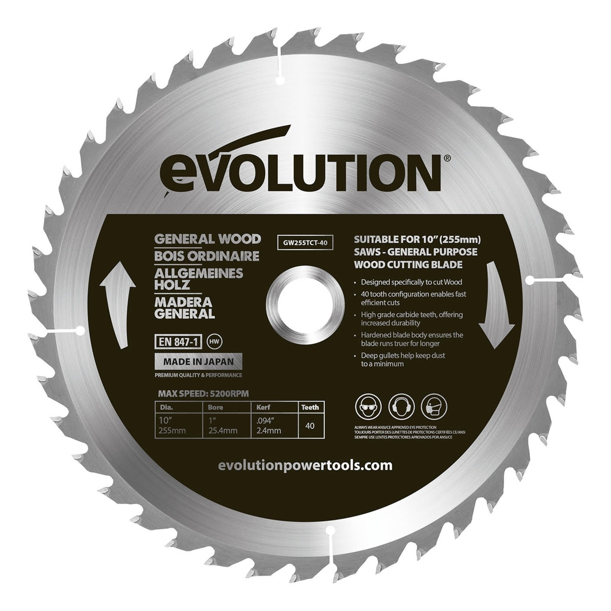 Piła widiowa do drewna 255 mm, 40Z, otwór 25,4 Evolution 0