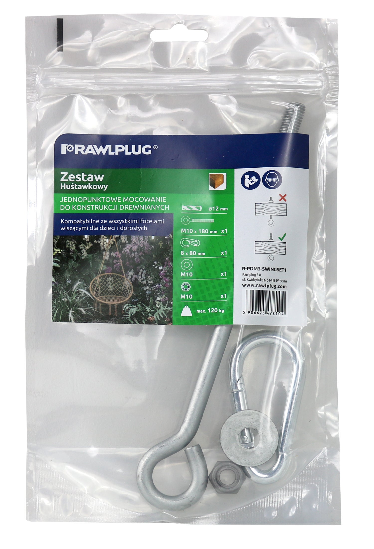 Zestaw huśtawkowy. Jednopunktowe mocowanie do konstrukcji drewnianych 1