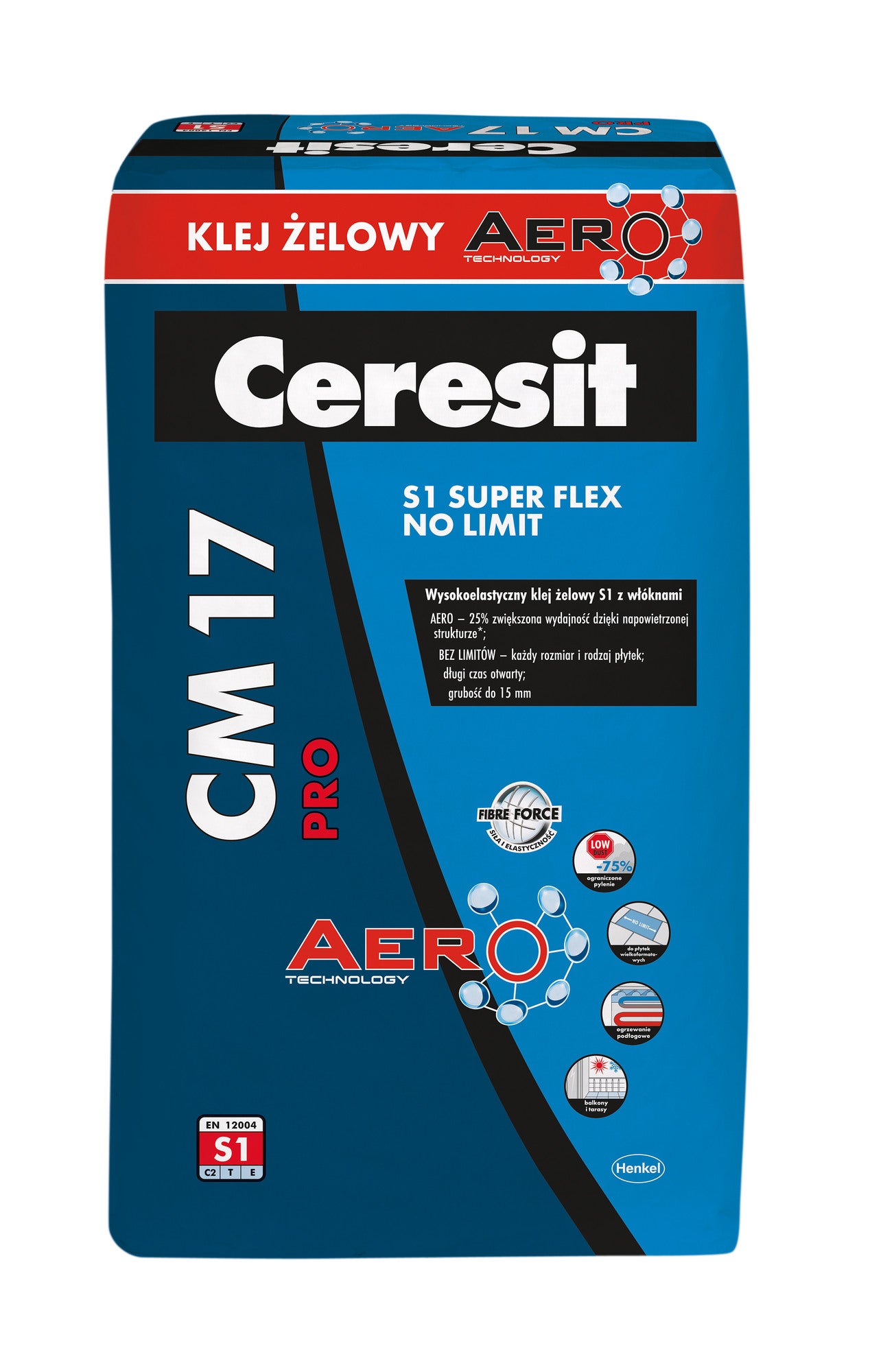 Ceresit CM17 PRO 22.5kg Wysokoelastyczny klej żelowy S1 z włóknami NO LIMIT