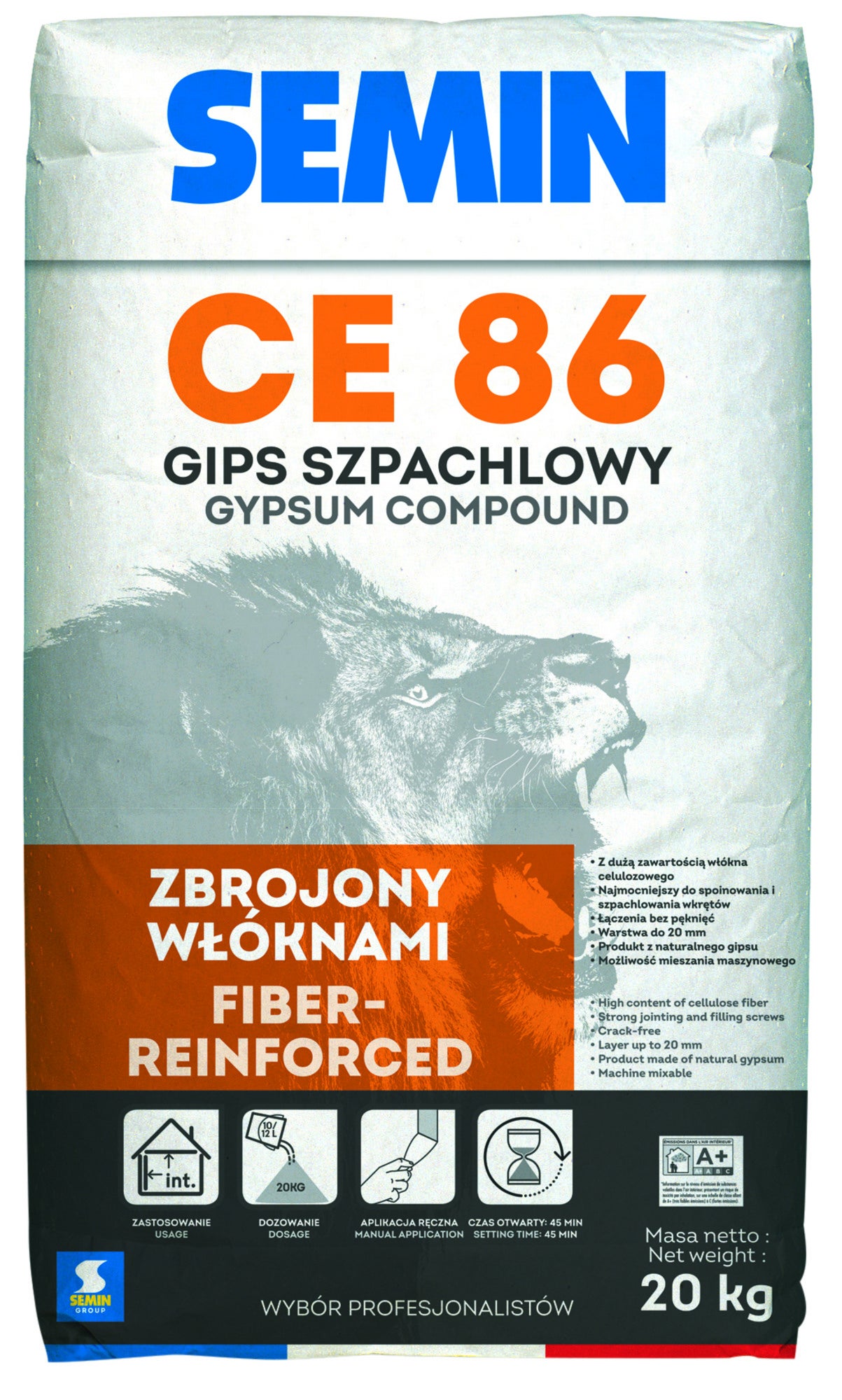 Gips szpachlowy do spoinowania płyt g-k Semin CE 86 20 kg