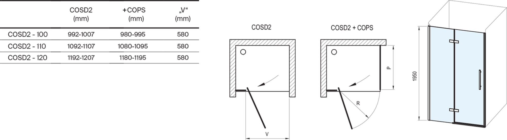 Drzwi prysznicowe Ravak Cool 110 x 195 cm chrom 2