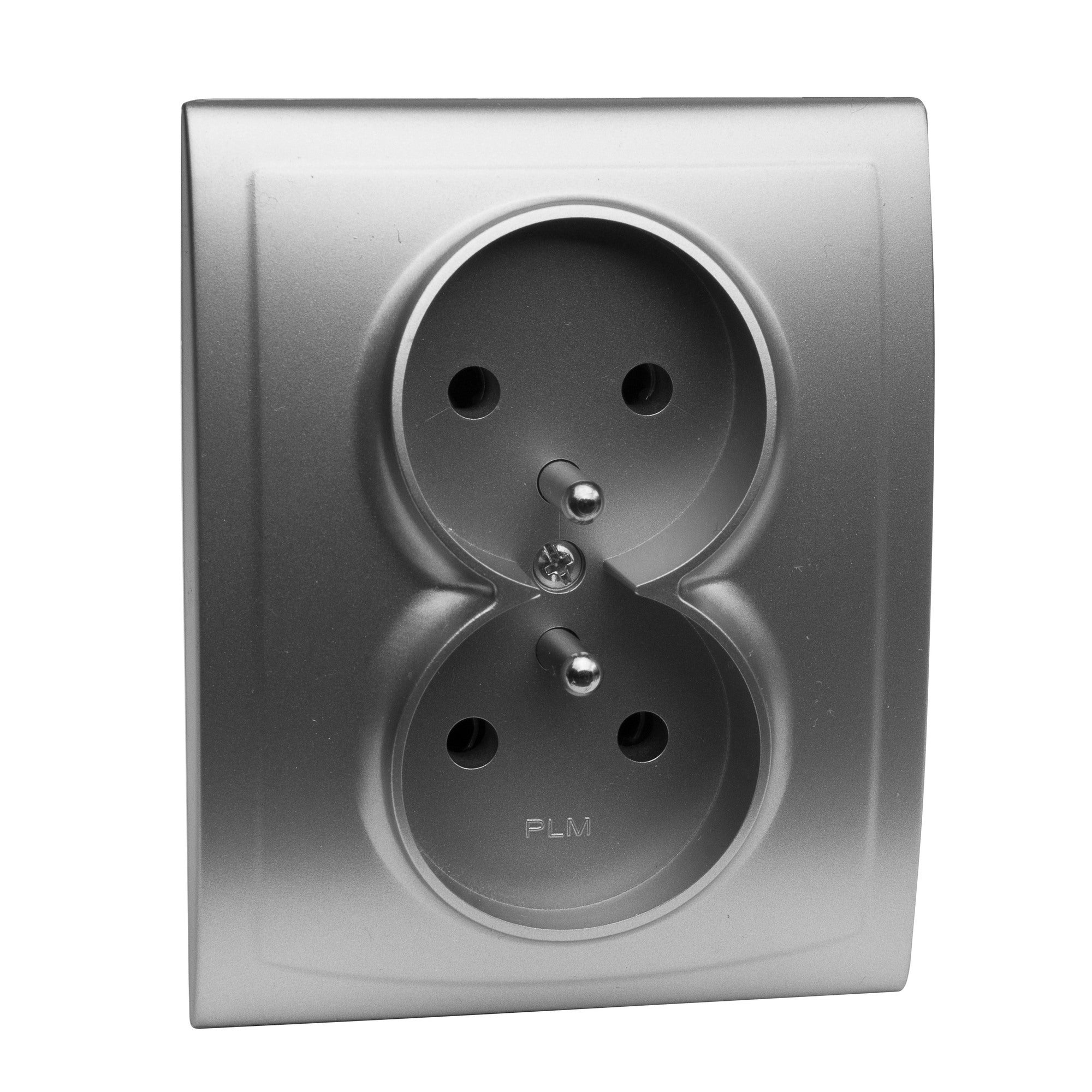 Polmark Vega srebro gniazdo podwójne z uziemieniem 1