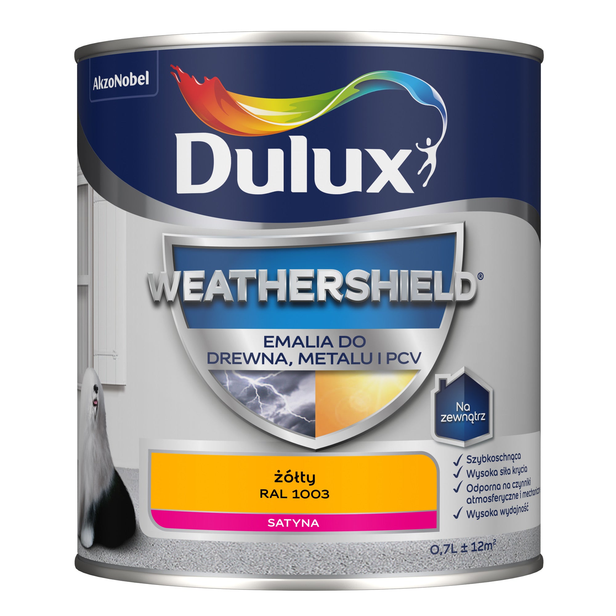 Dulux Weathershield Emalia do drewna, metalu i PCV RAL 1003 zółty 0,7l