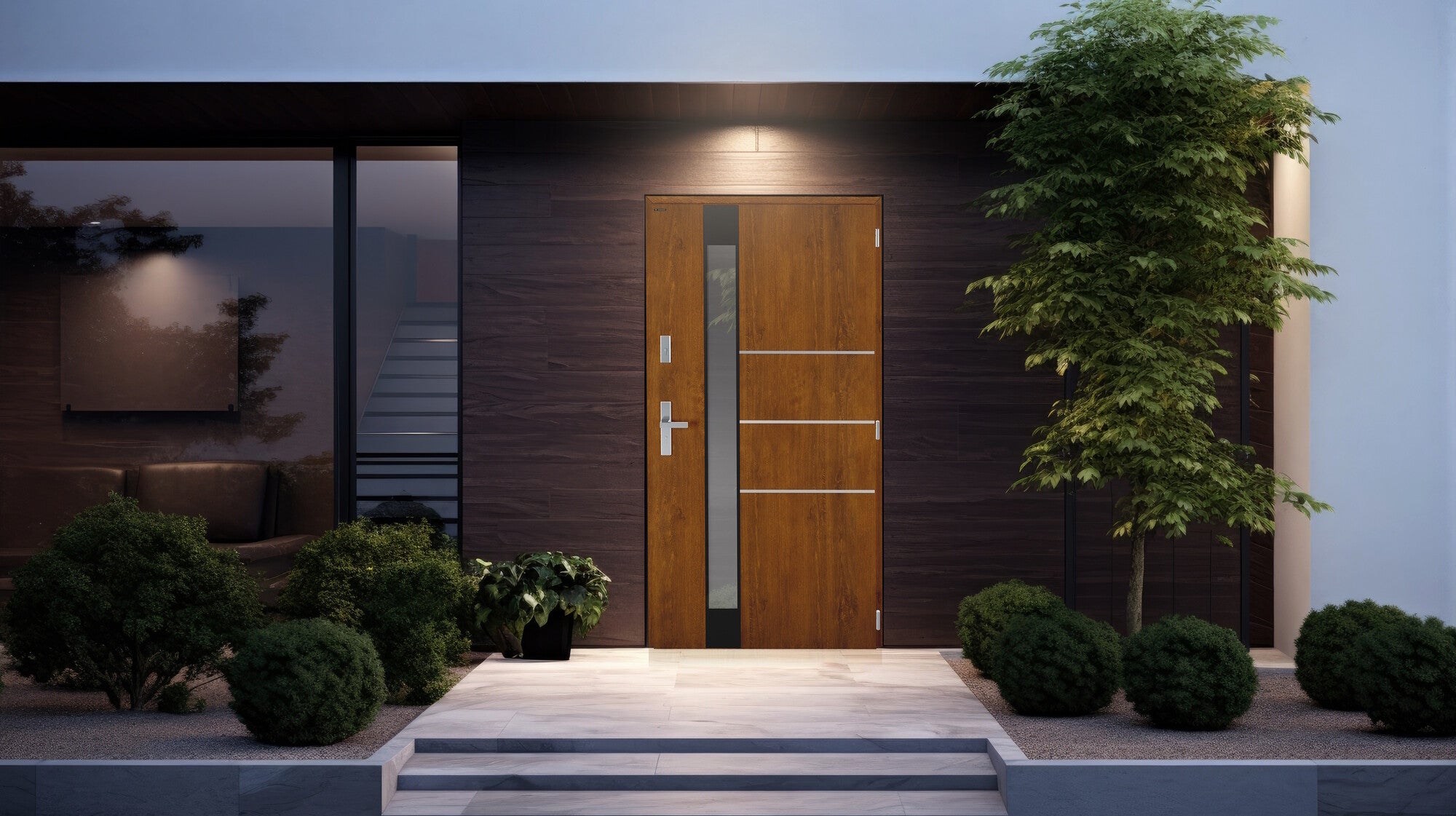 Drzwi zewnętrzne Nex Vitre szyba z efektem lustro weneckie złoty dąb 90 prawe 1