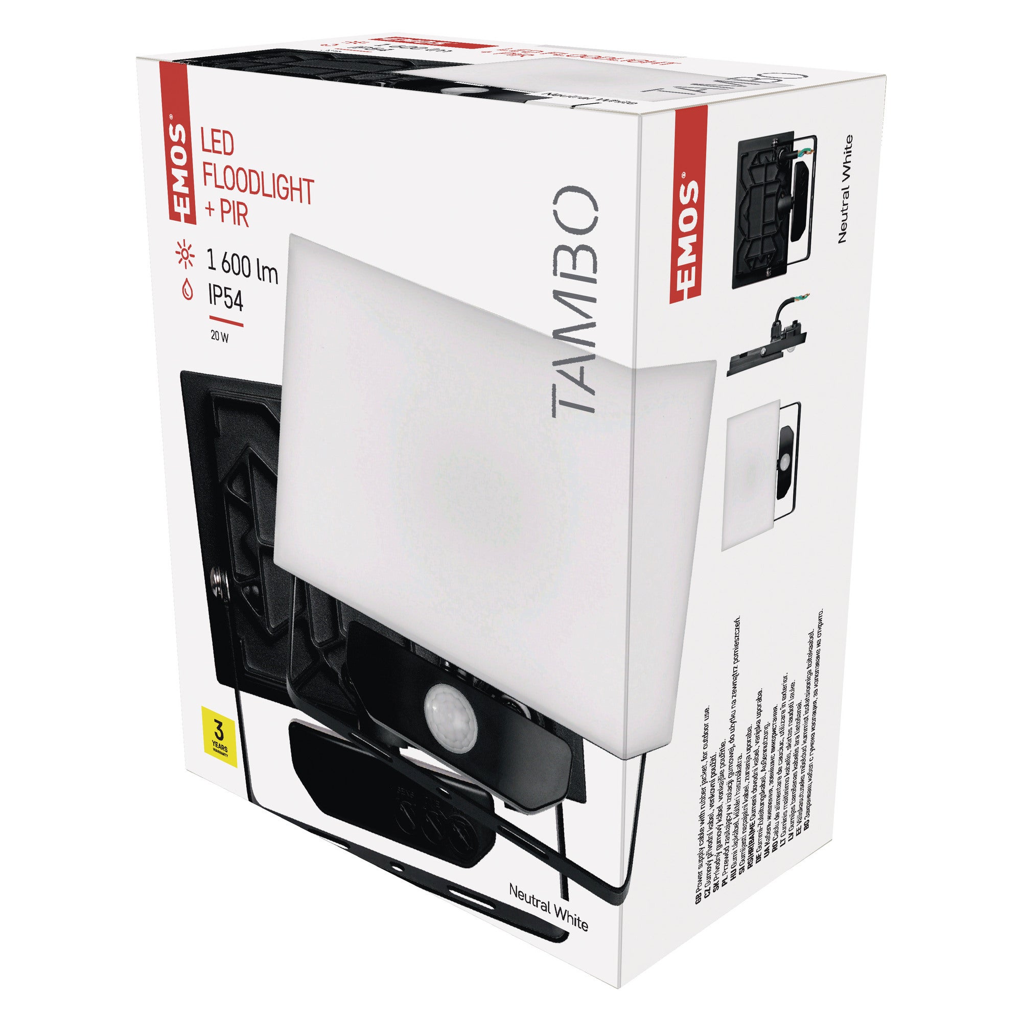 Naświetlacz LED Tambo 20W 1600lm 4000K naturalna, czujnik ruchu 0