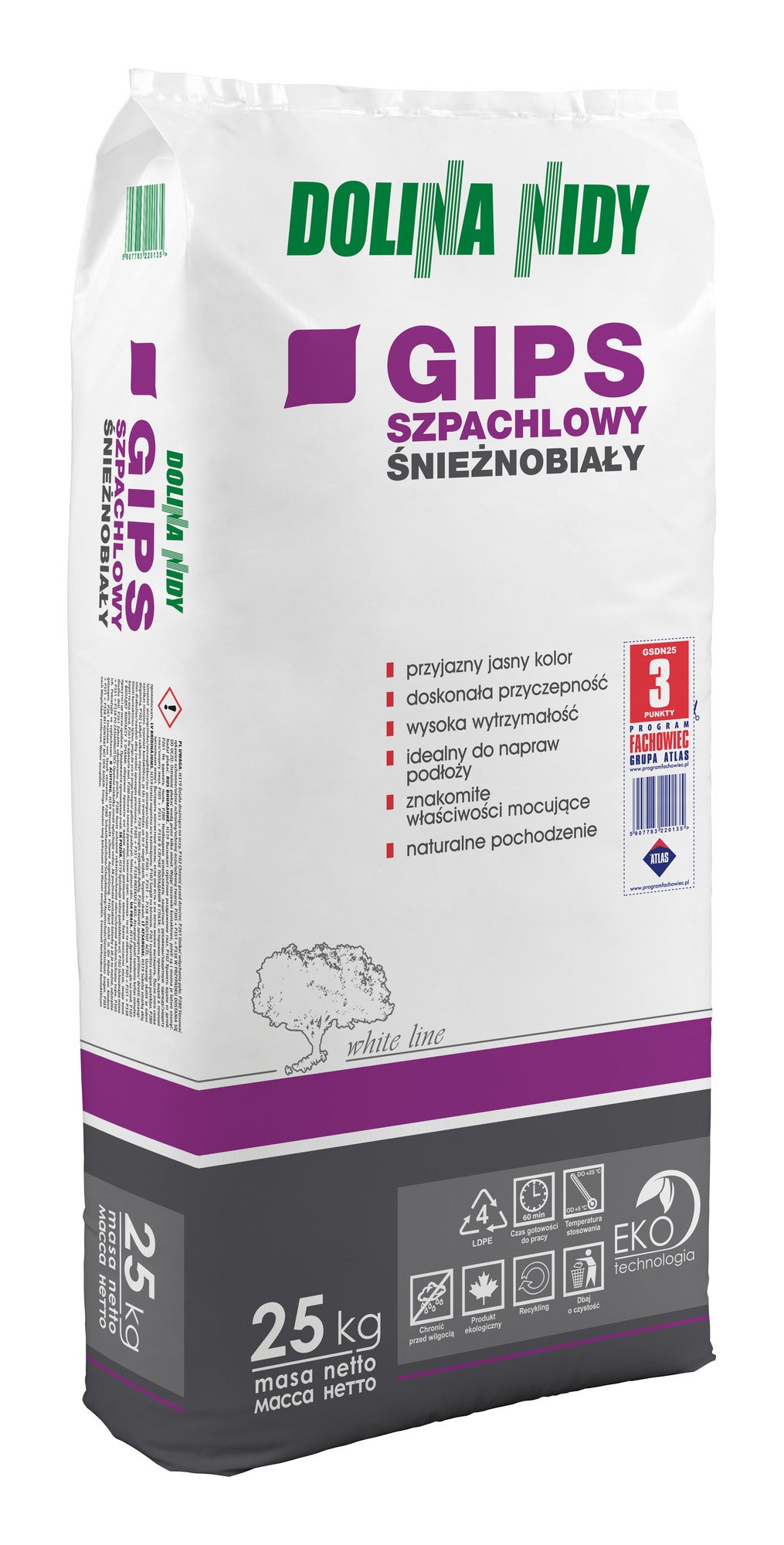 Gips szpachlowy Dolina Nidy 25 kg, śnieżnobiały 0