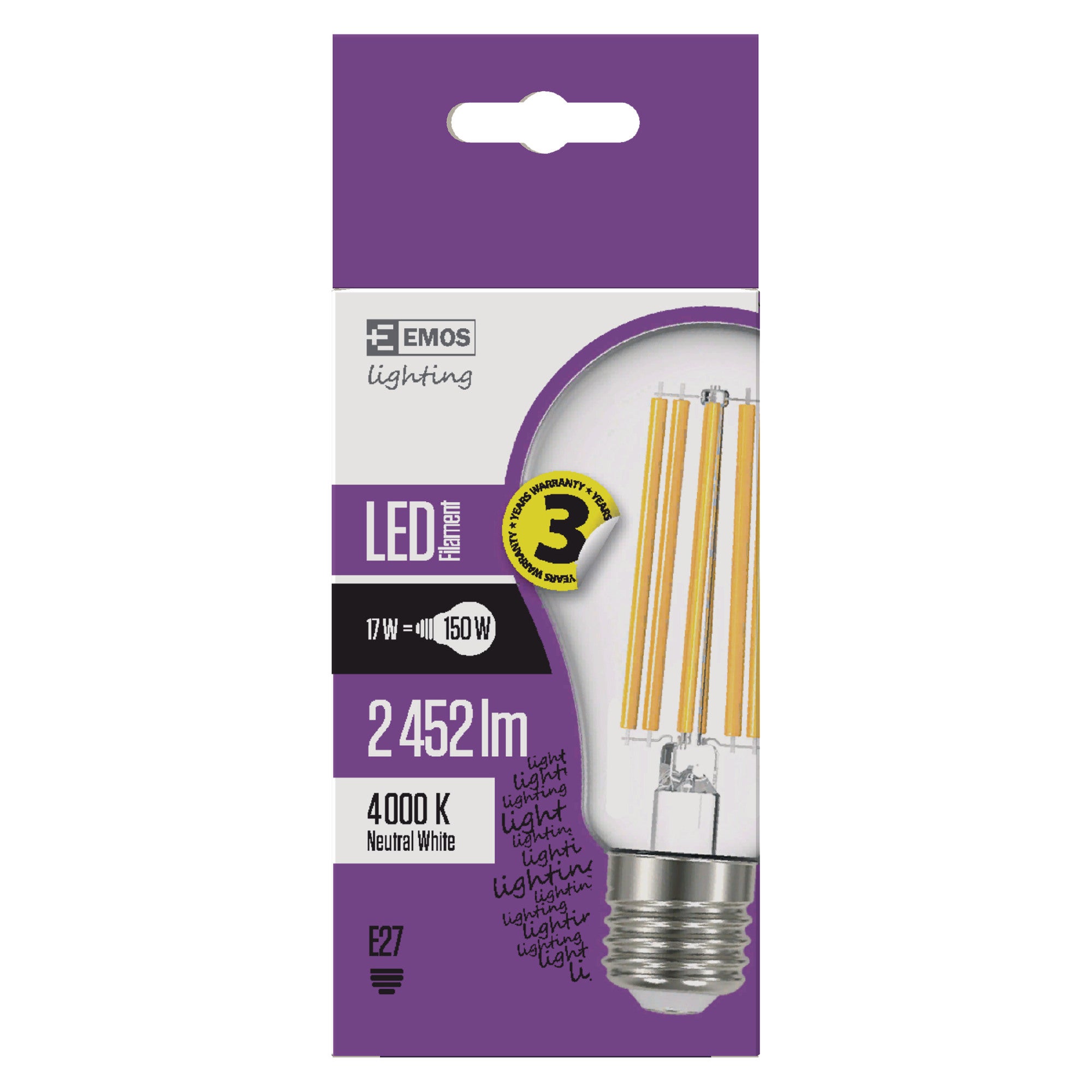 Żarówka LED E27 filament A60 17W 2452lm 4000K 1
