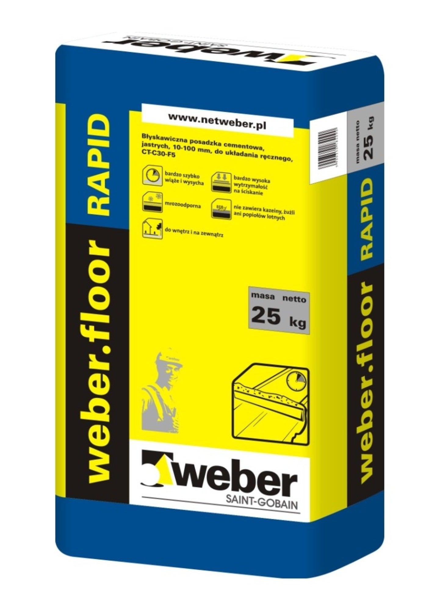 Posadzka cementowa Weber Rapid, CT-C40-F7-A12 25 kg, błyskawiczna, 10-100 mm 1