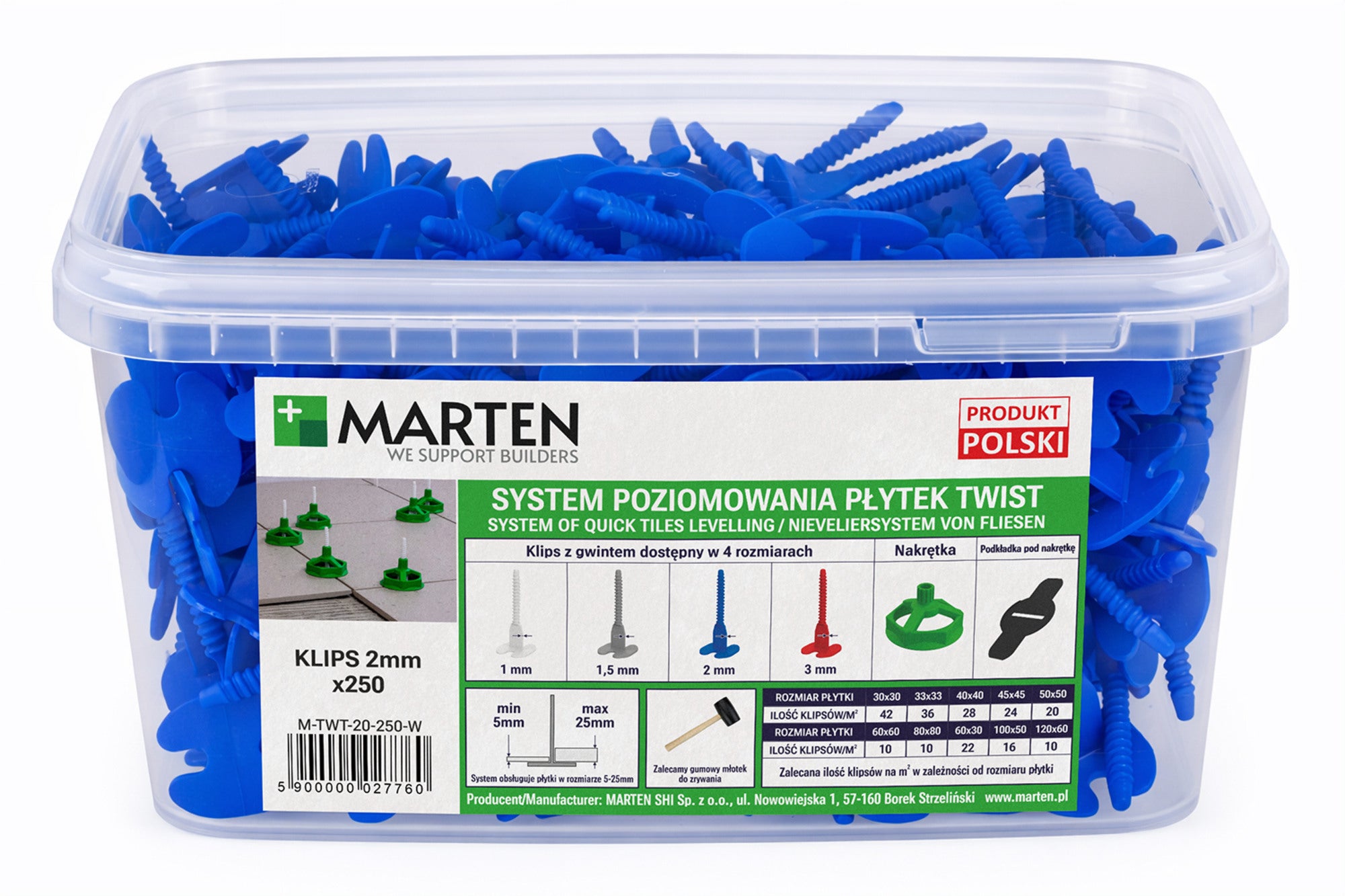 Marten system poziomowania Twist Gwint 1,5 mm 250 sztuk