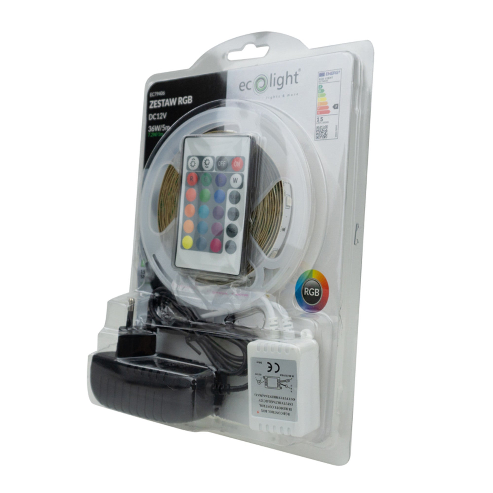 Zestaw taśma LED SMD RGB 7,2W/m IP20 5m + zasilacz + pilot