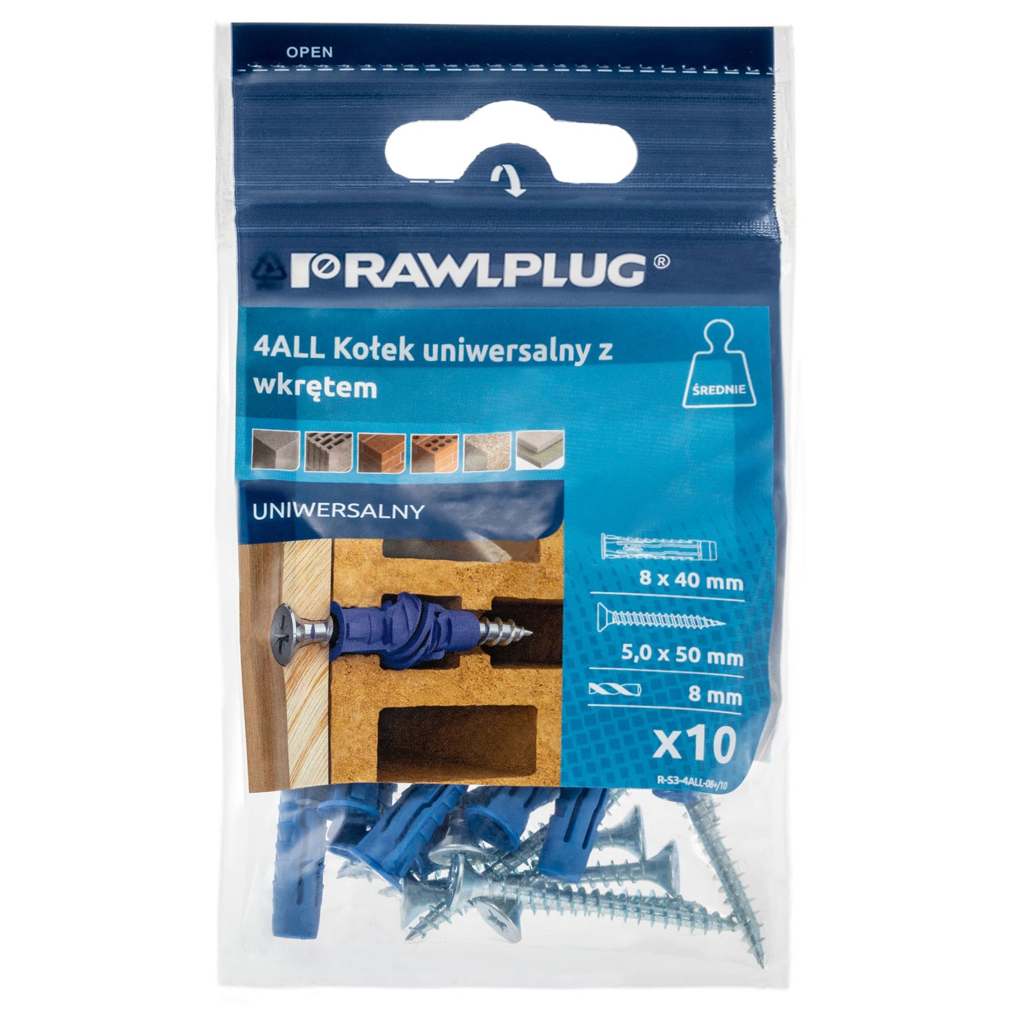 Kołek uniwersalny 4ALL 8x40 mm z wkrętem (10 szt.)  1