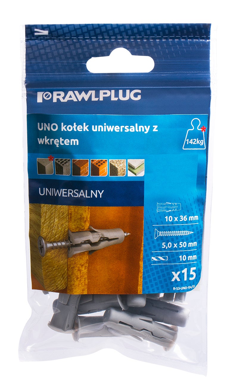 Kołek uniwersalny UNO 10x36 mm z wkrętem 5.0x50 mm (15 szt.) 1