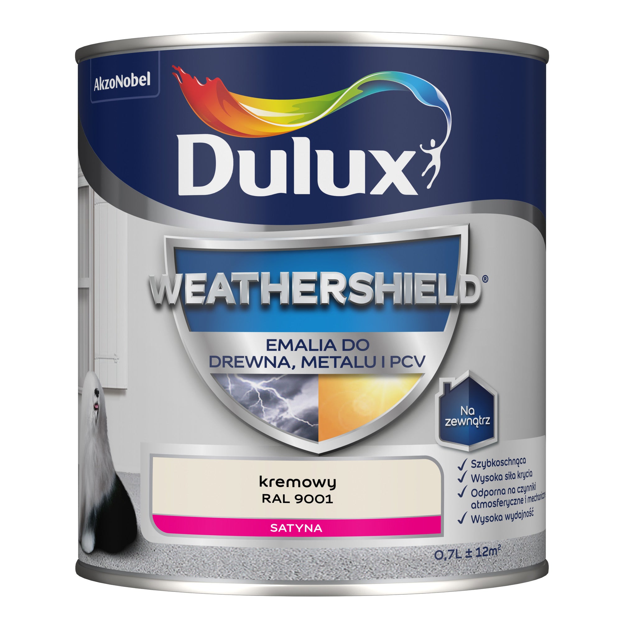 Dulux Weathershield Emalia do drewna, metalu i PCV RAL 9001 kremowy 0,7l