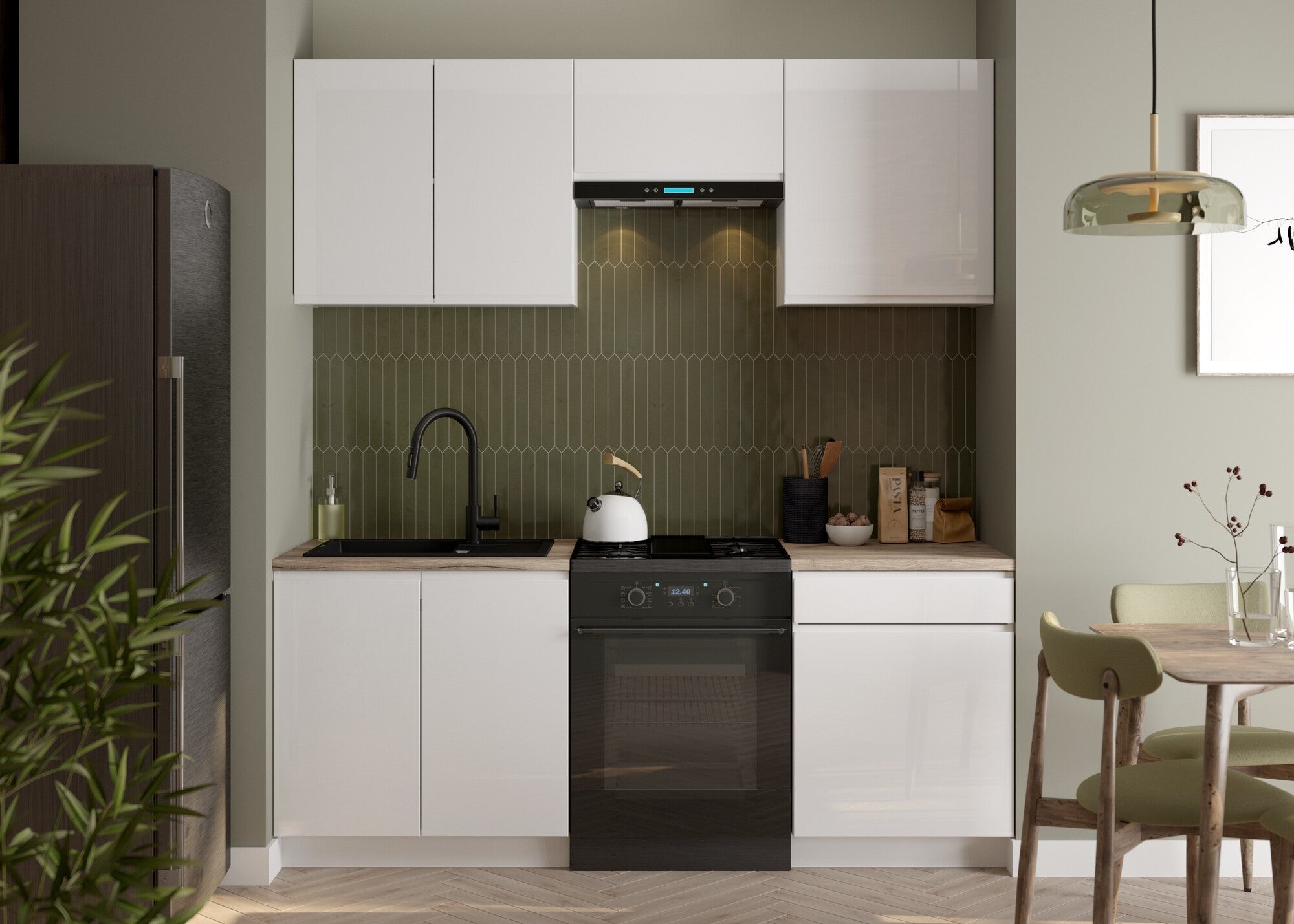 Zestaw mebli kuchennych Parma 200 cm 5 szafek lakier biały połysk/ biały mat 1