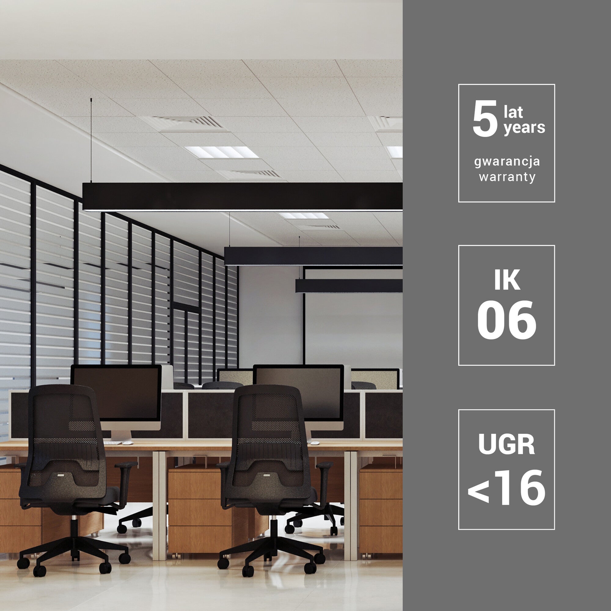 Oprawa RAGGIO 40W, 5000lm, 4000K, UGR<16, IP20, zasilanie przelotowe, czarna 2