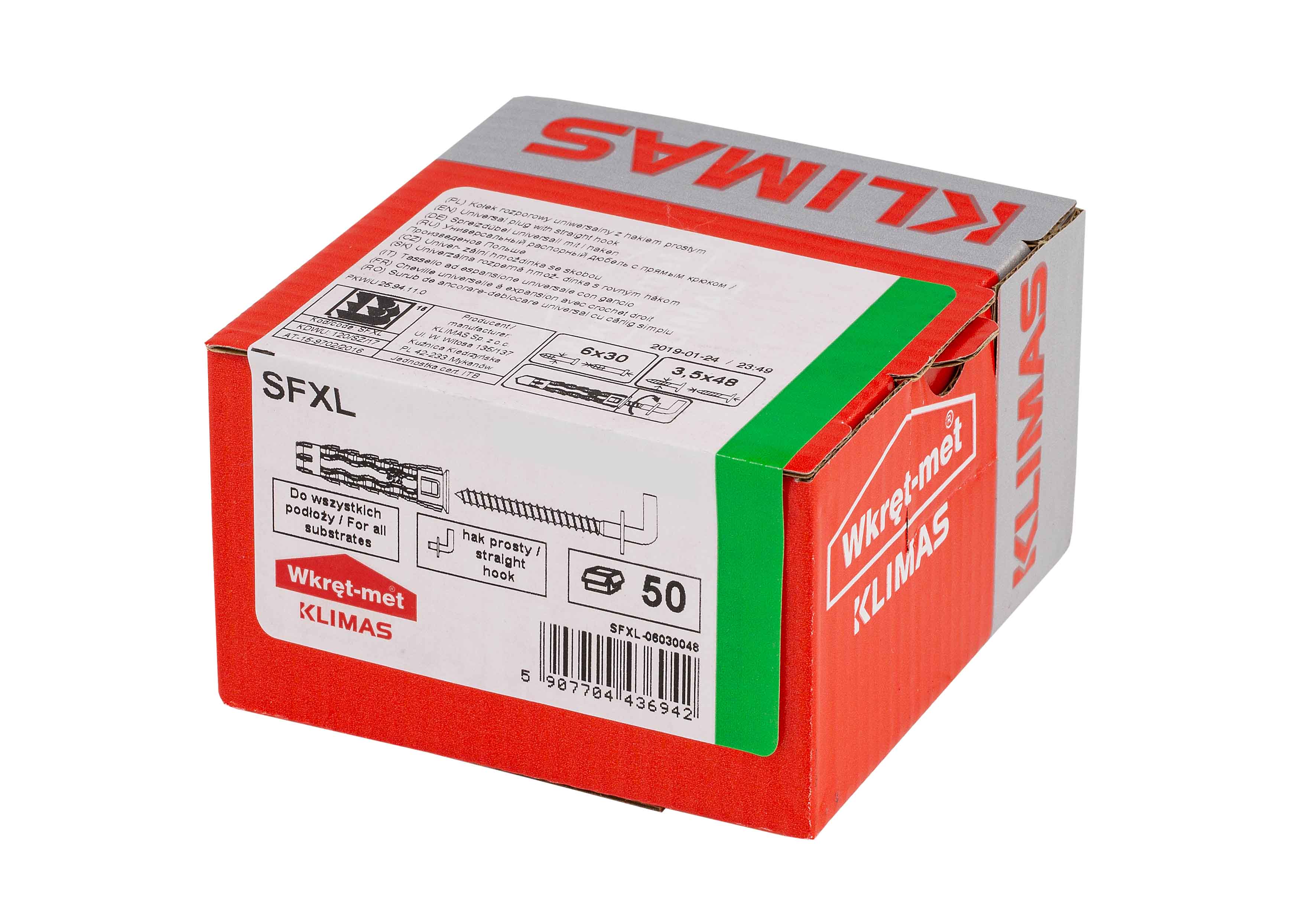 Kołek uniwersalny fi 6 z hakiem L 30x48 mm (50 szt.) 1