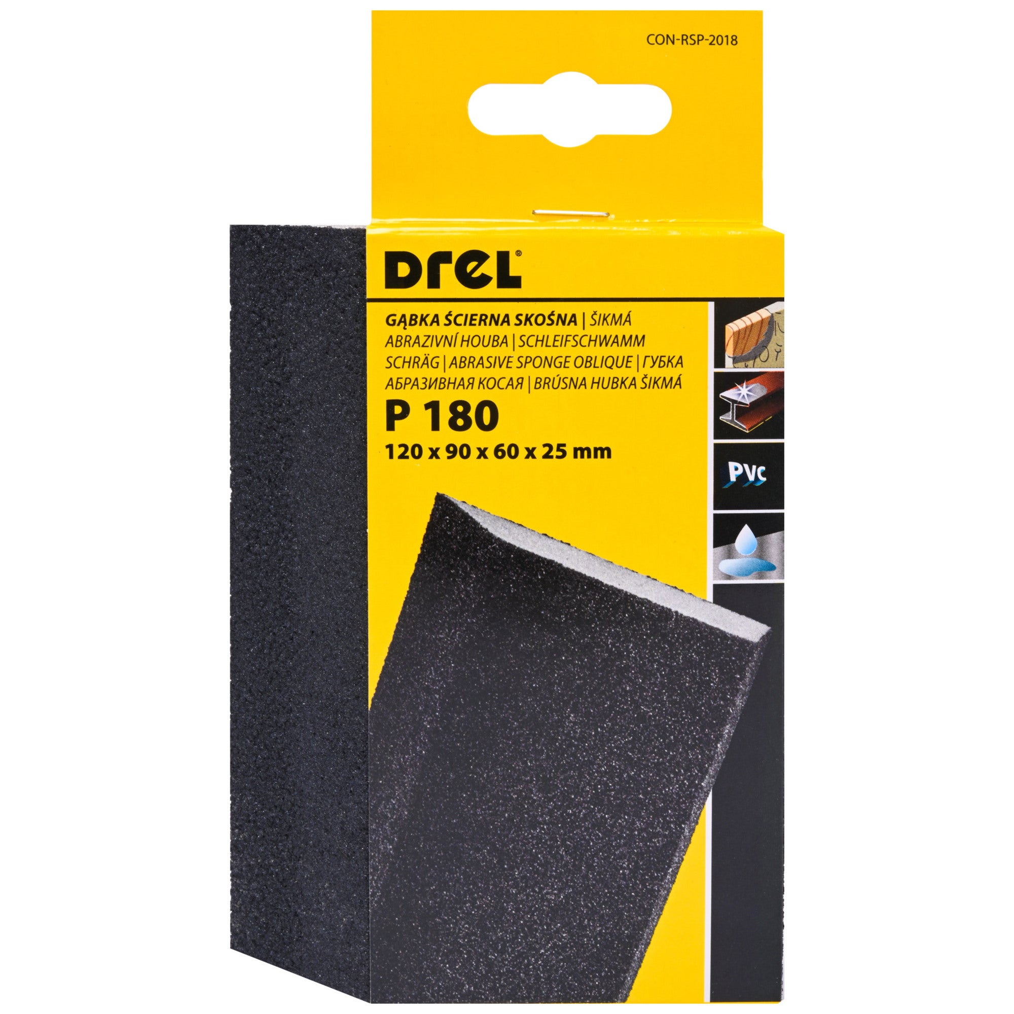 Gąbka ścierna skośna 120x90x25 mm P180