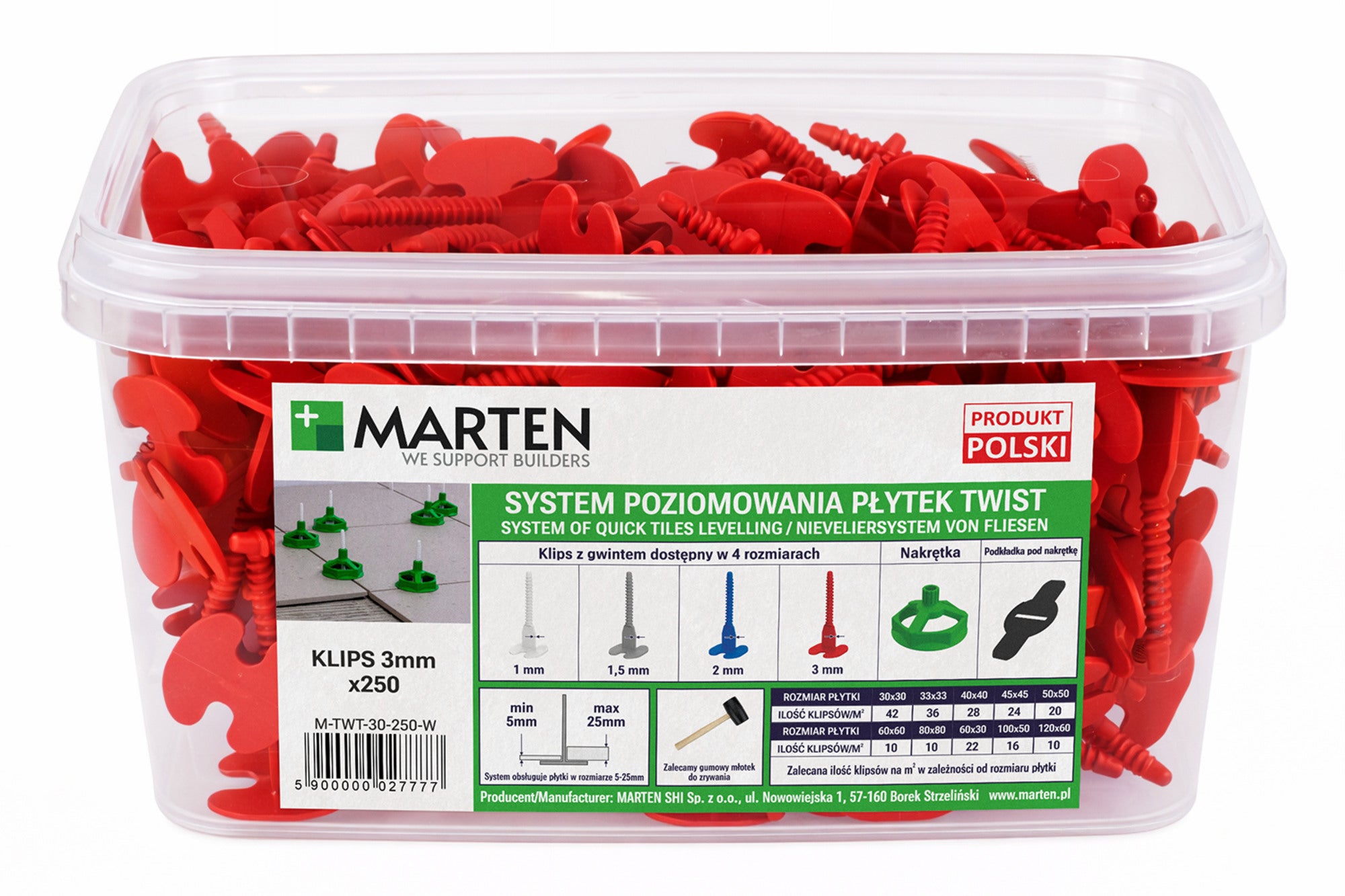 Marten system poziomowania Twist Gwint 3 mm 250 sztuk