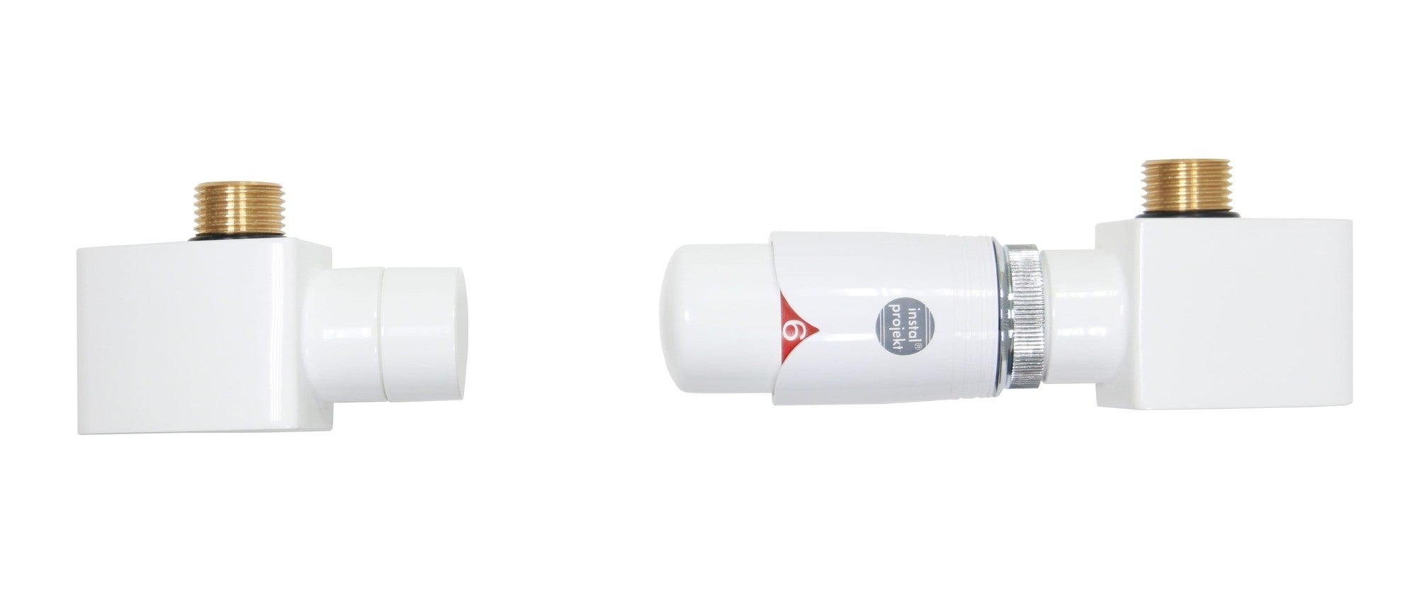 Zestaw termostatyczny Retto, osiowy prawy, ze złączkami Pex, biały