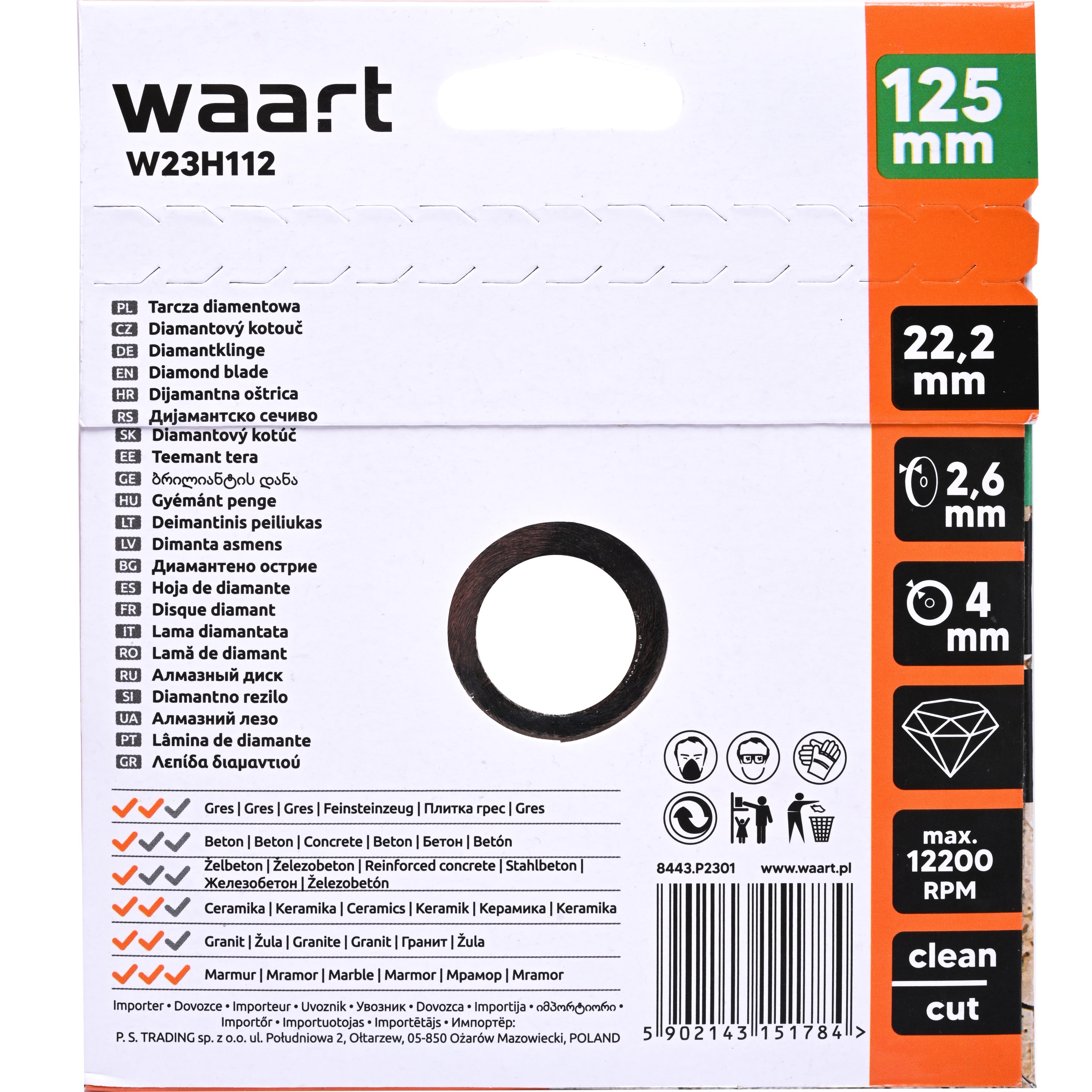 Tarcza diamentowa pełna 125x22,23 mm 1