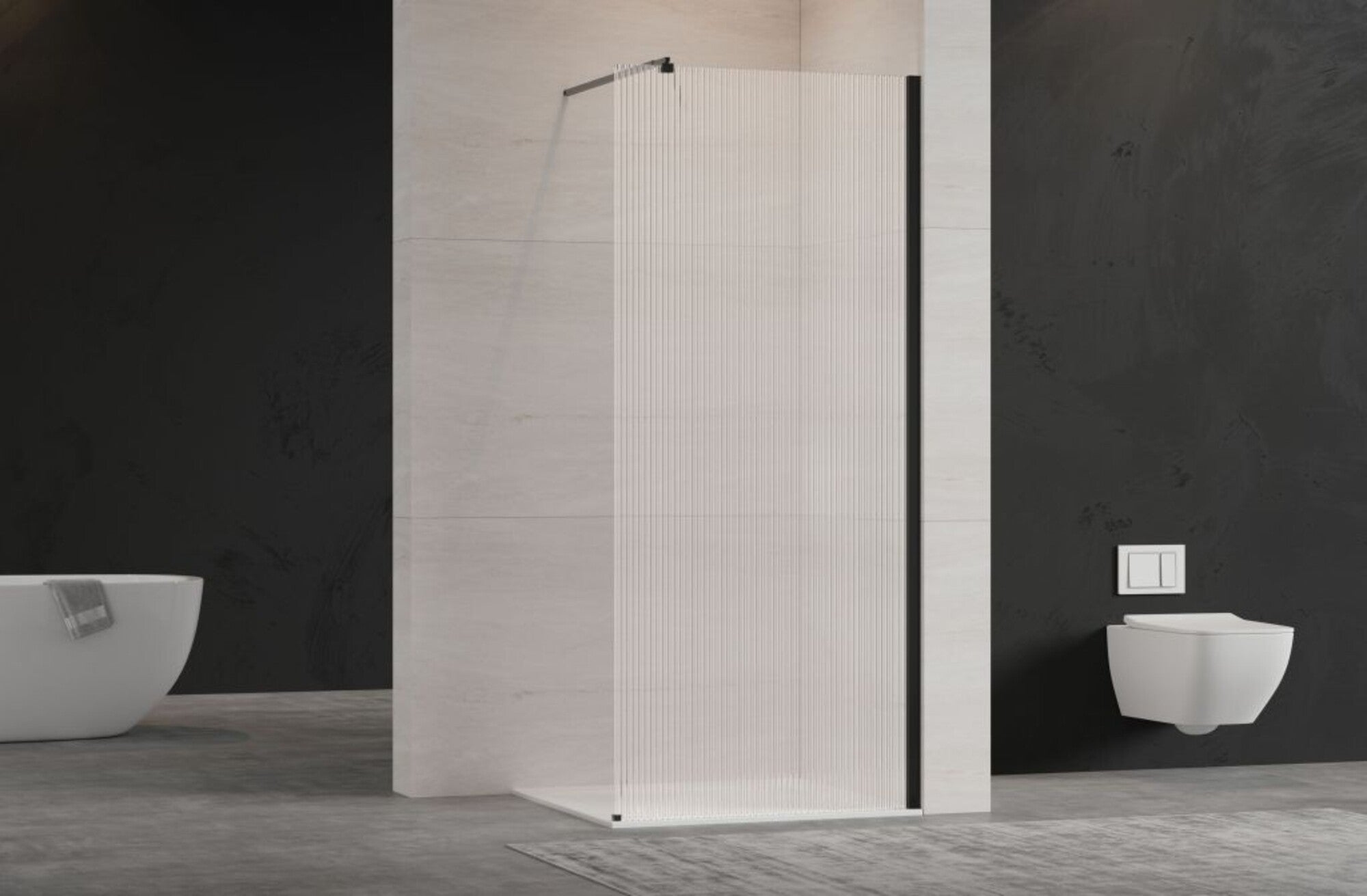 Kabina walk-in Invena 120 x 200 cm czarna szkło ryflowane 8 mm 1