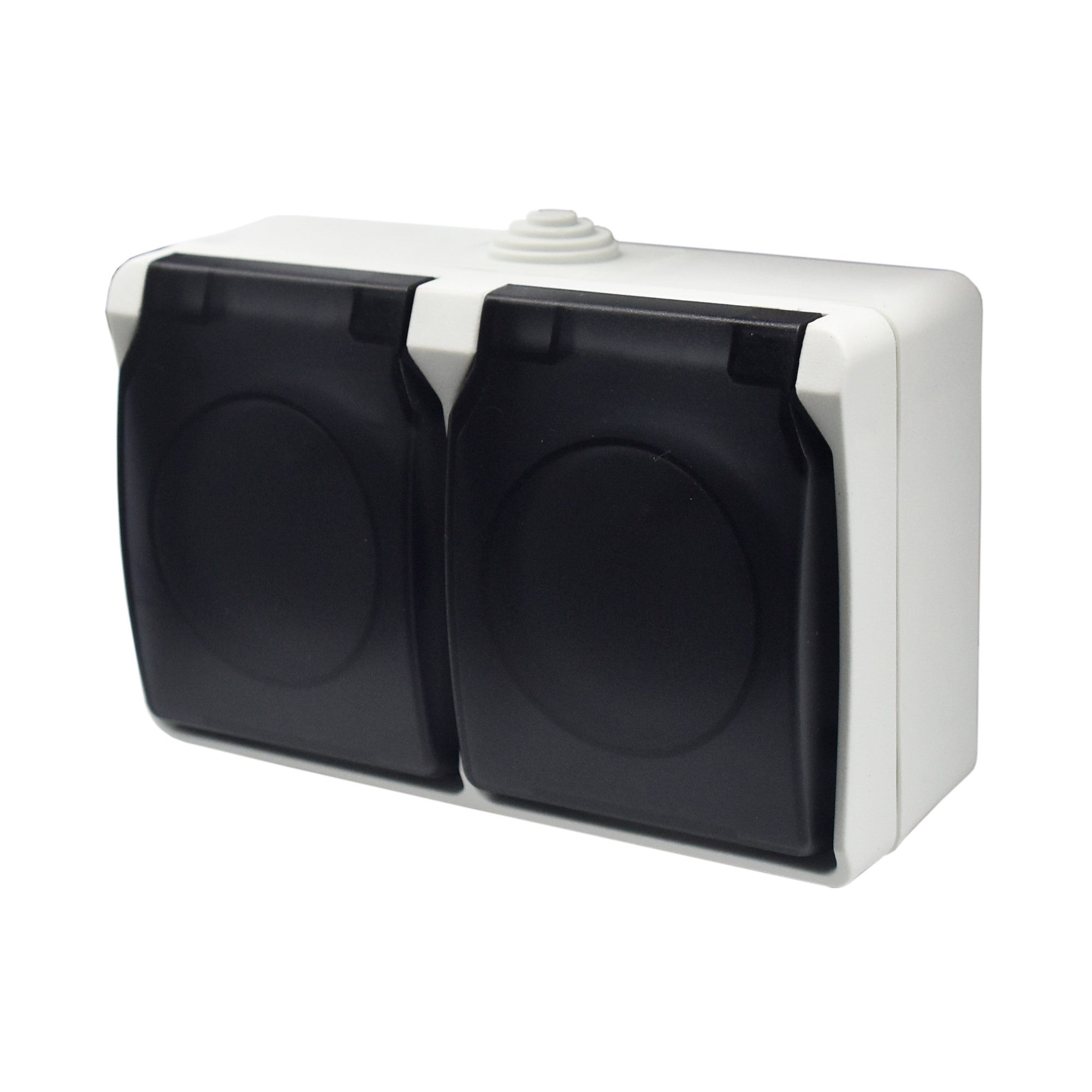 Aqua biały gniazdo 2x2P+Z z klapą IP54 1