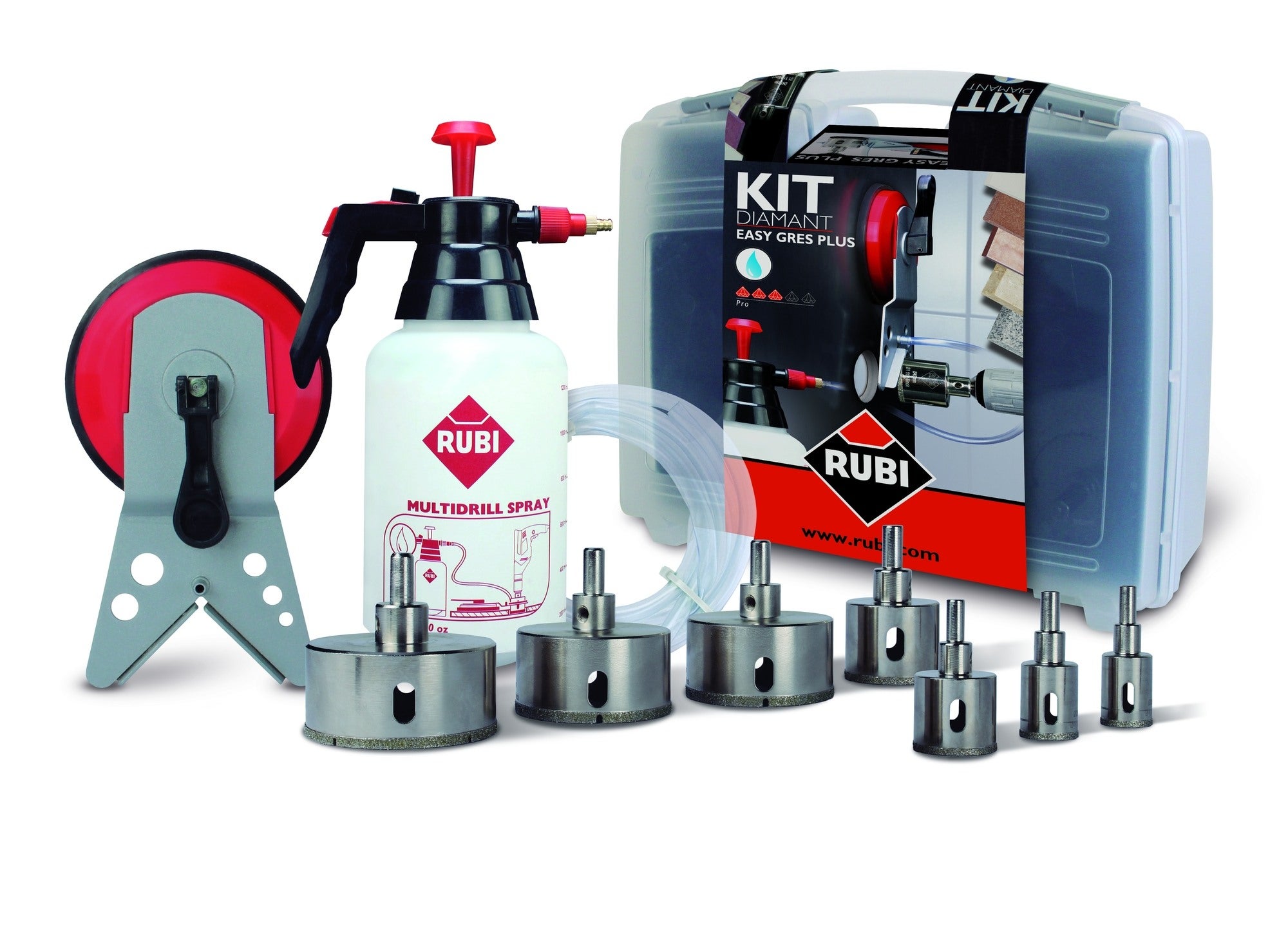 Zestaw otwornic "na mokro" z prowadnicą i hydronetką Rubi, 9 szt. 0