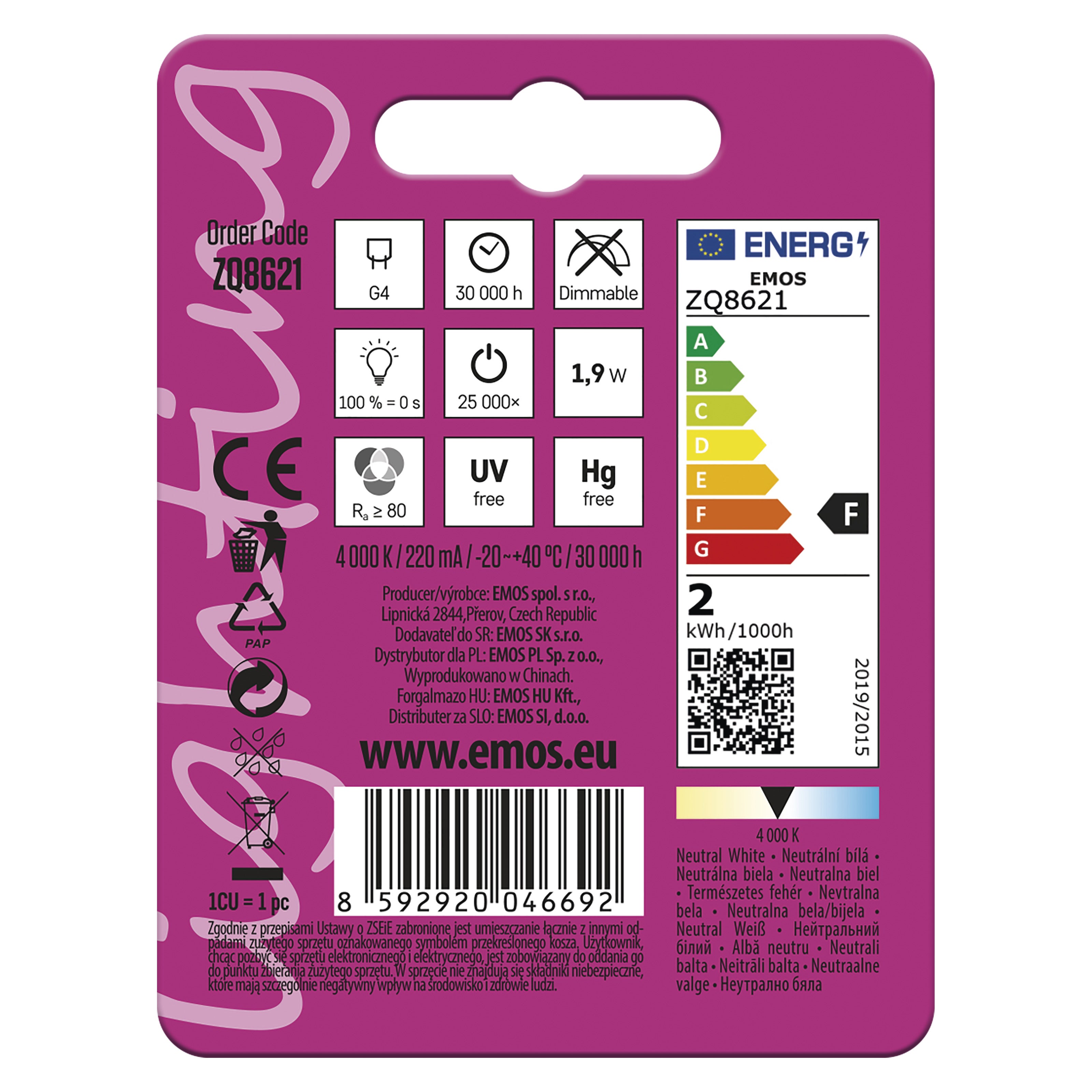 Żarówka LED G4 12V 1,9W 200lm 4000K 3