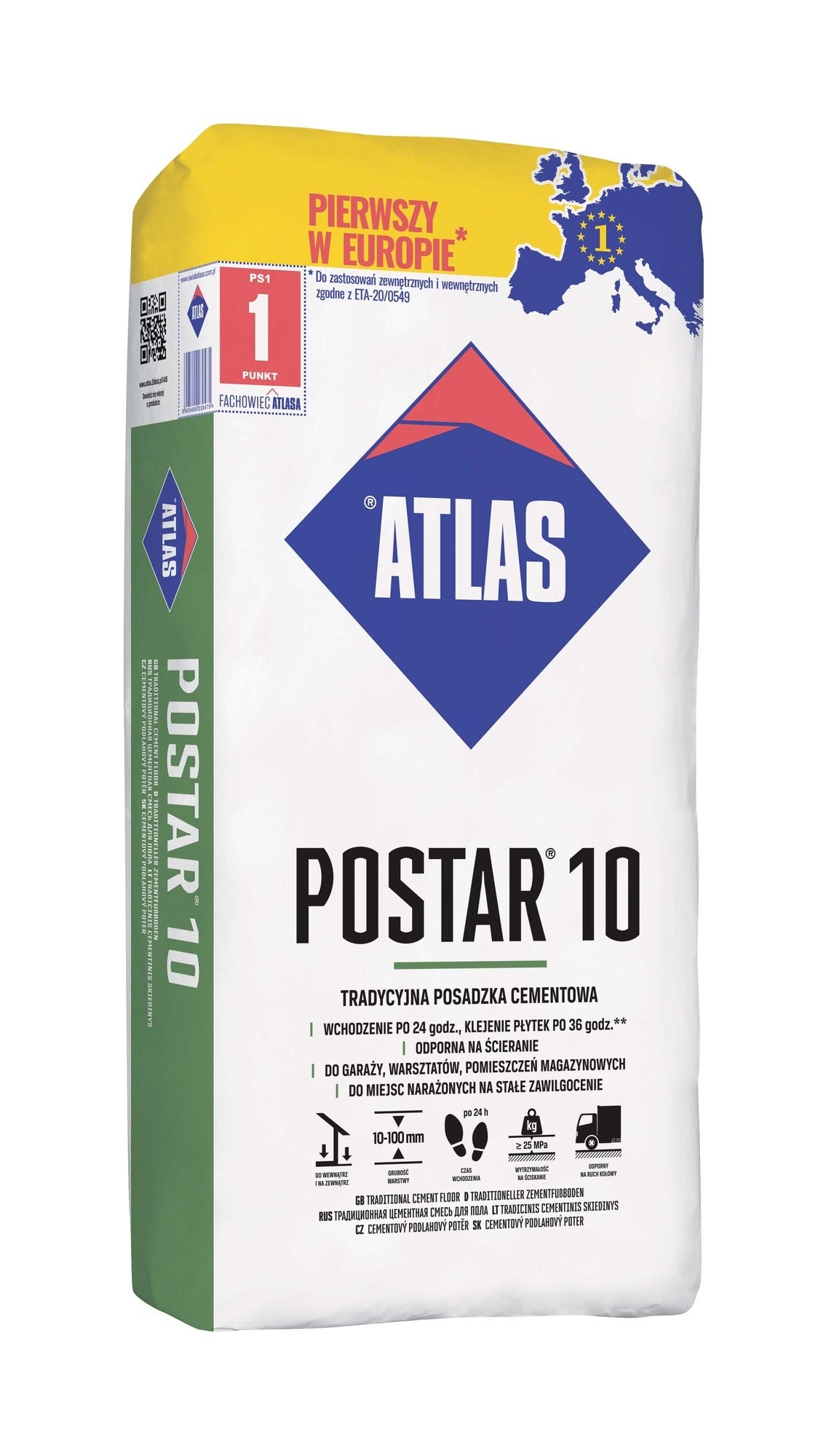 Posadzka cementowa Atlas Postar 10, CT-C25-F5-A12 25 kg, 10-100 mm