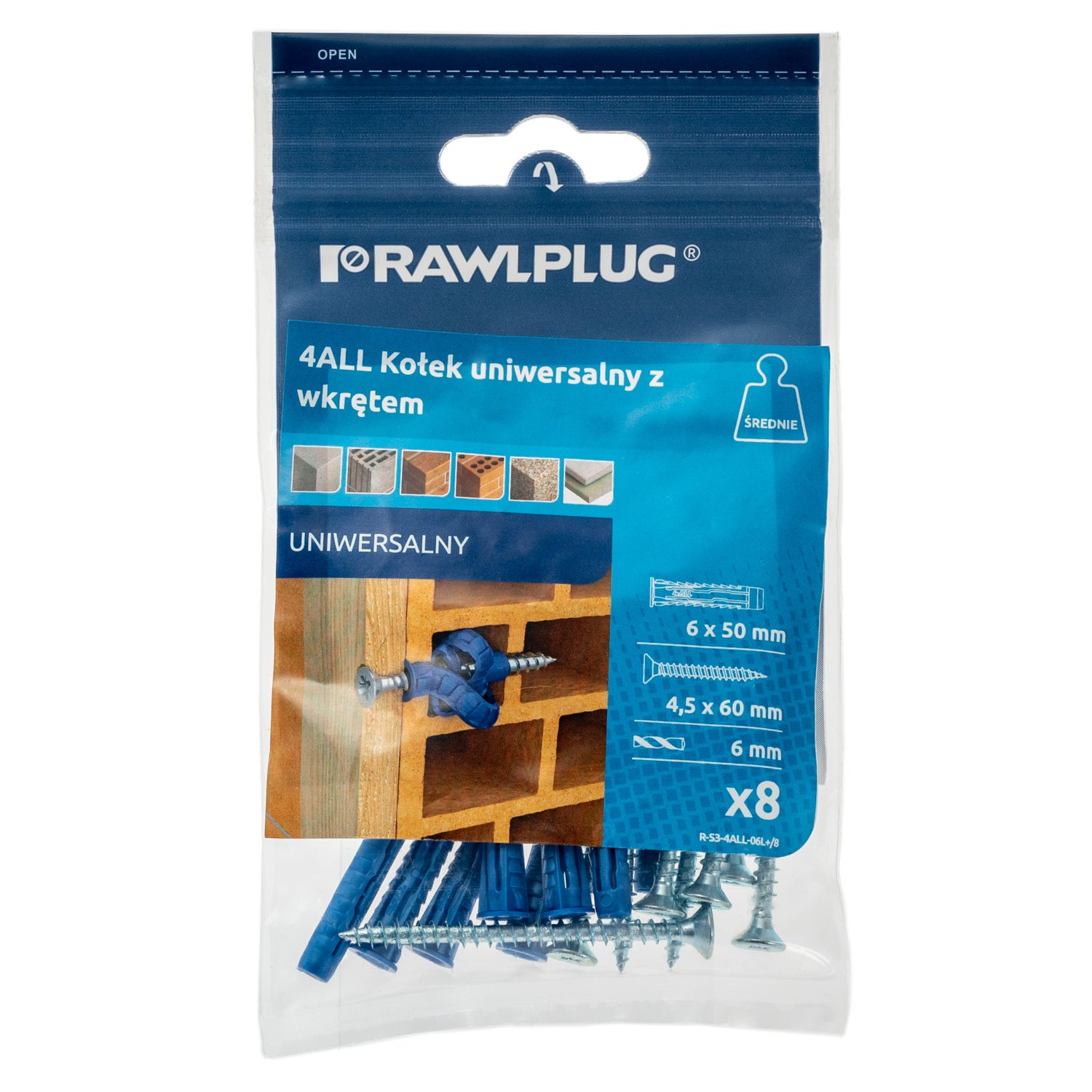 Kołek uniwersalny 4ALL 6x50 mm z wkrętem (8 szt.)  1