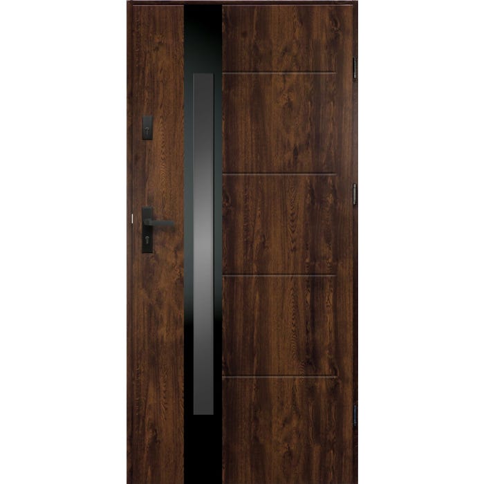 Drzwi stalowe MILAN szklone orzech 80 prawe