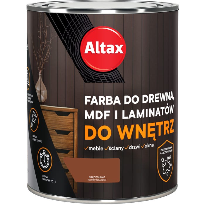 Farba do drewna, MDF i laminatów Altax brąz 0,75l