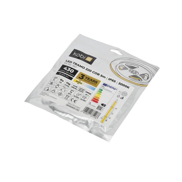 Taśma LED 12V COB 10W 950LM/M 3000K IP65 5m KO 7